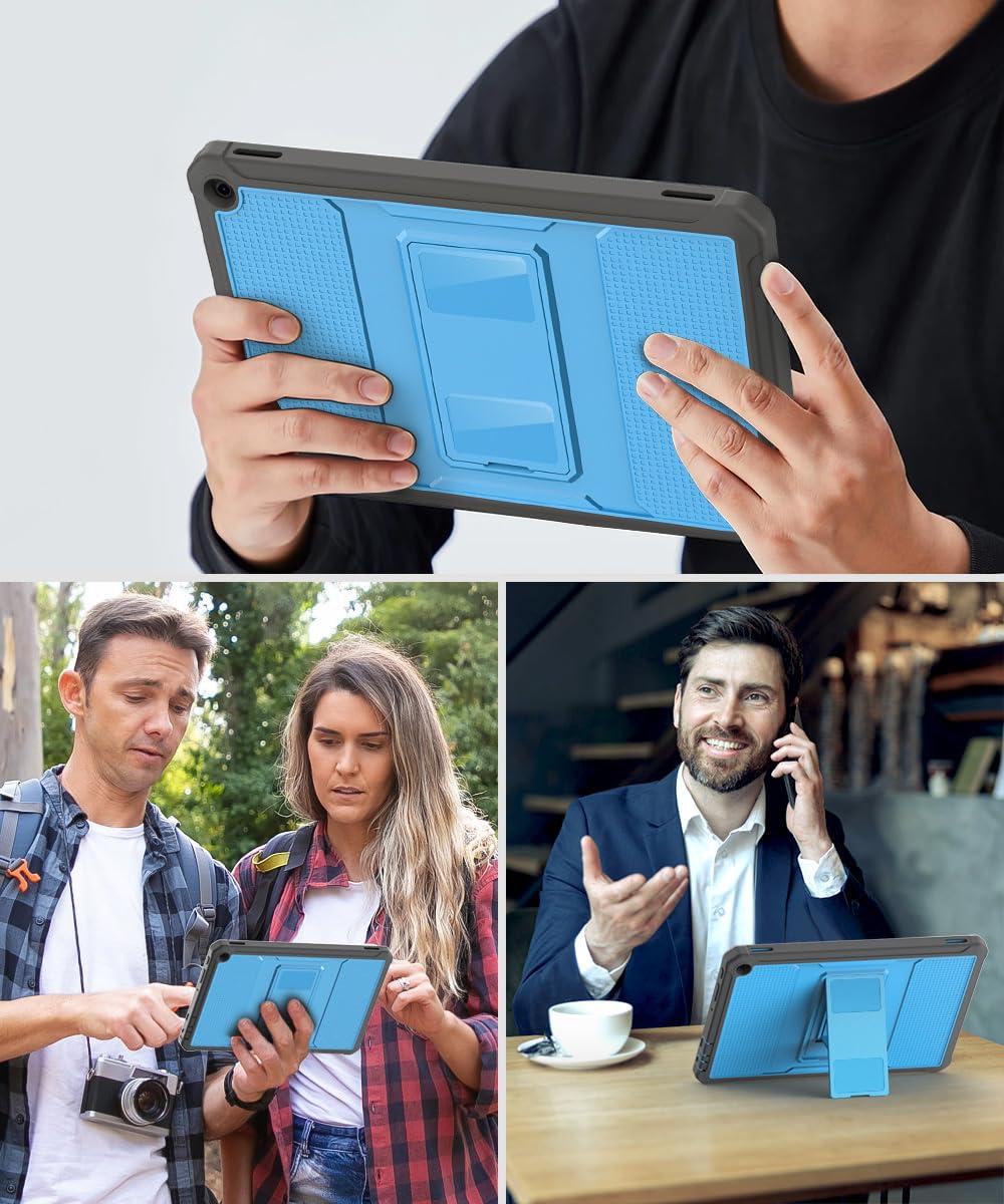 MoKo MoKo Case Fits All-New Amazon Kindle Fire HD 10 Tablet(13th Gen, 2023 Release) 10.1\"-[Heavy Duty] Full Body Rugged Cover Stand Case for Fire Tablet 10 2023 with Built-in Screen Protector, Gray/Blue