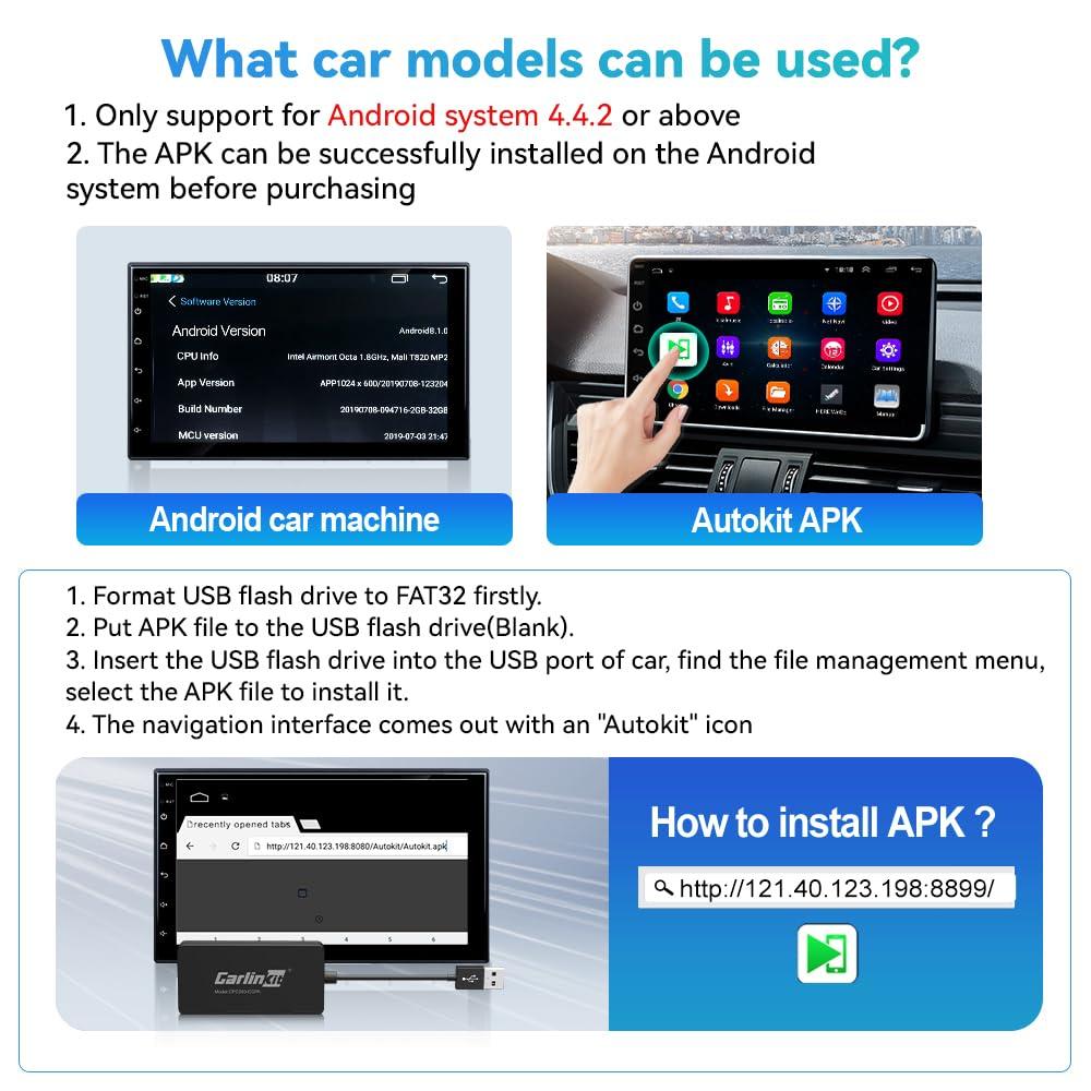 Carlinkit CarlinKit CarPlay Dongle only for Car with Android Head Unit System 4.4.2+,New Upgrade Version,Built-in APK App,Support Wired/Wireless CarPlay,Wired/Wireless Android Auto,Online Upgrade etc.