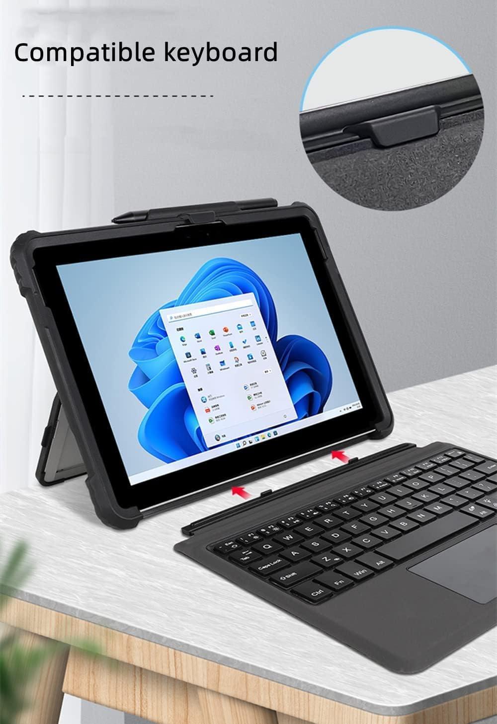 AnMengXinLing Clear Case for Microsoft Surface Go 4 (2023)/ Surface Go3/Go2/Go, Rugged Hard Shell Cover with Shoulder Strap & Hand Strap&Stylus Pen Holder, Compatible with Type Cover Keyboard (Black)