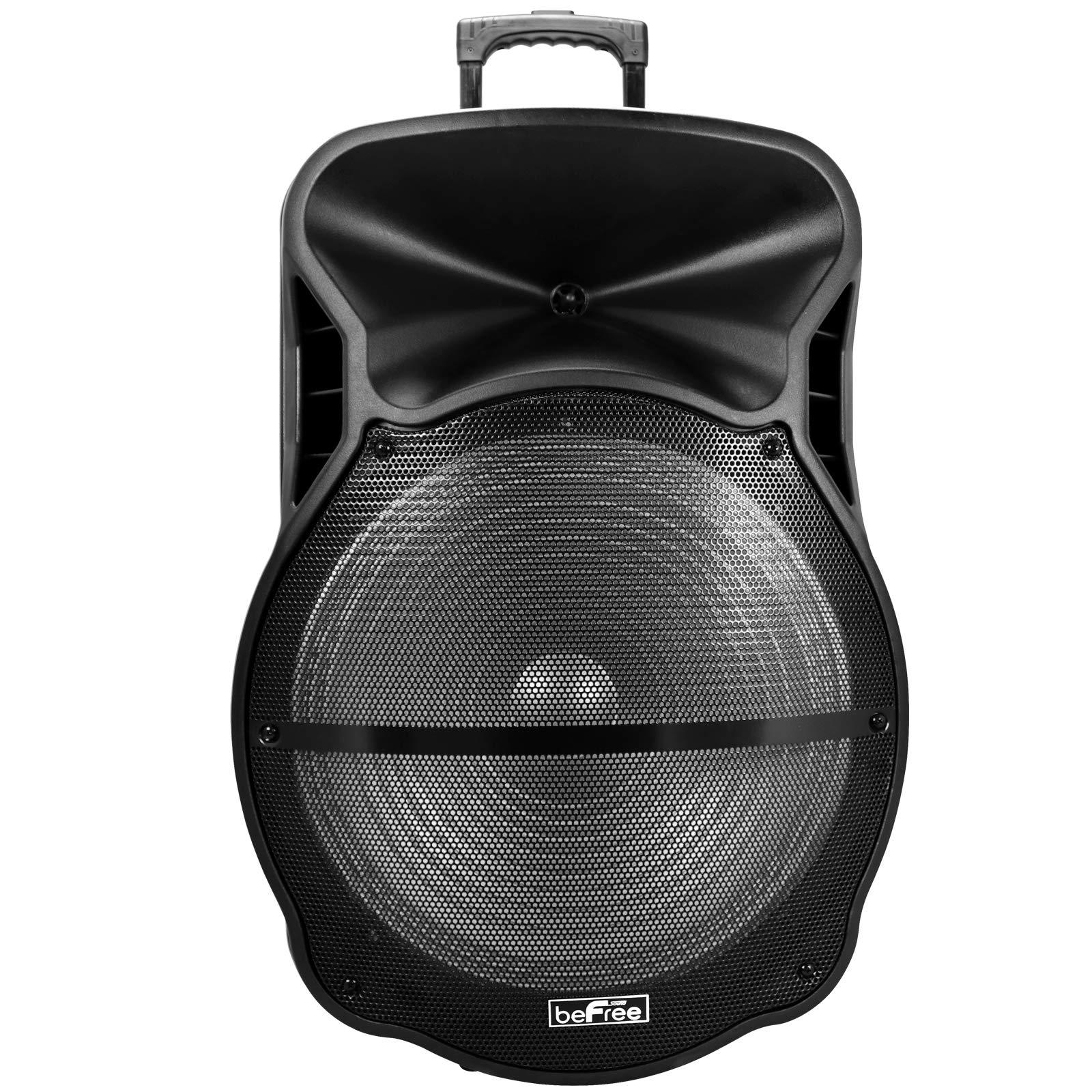 beFree Sound beFree Sound 18 Inch Bluetooth Portable Rechargeable Party Speaker with Sound Reactive LED Party Lights, USB/SD, Microphone/Guitar Inputs and FM Radio
