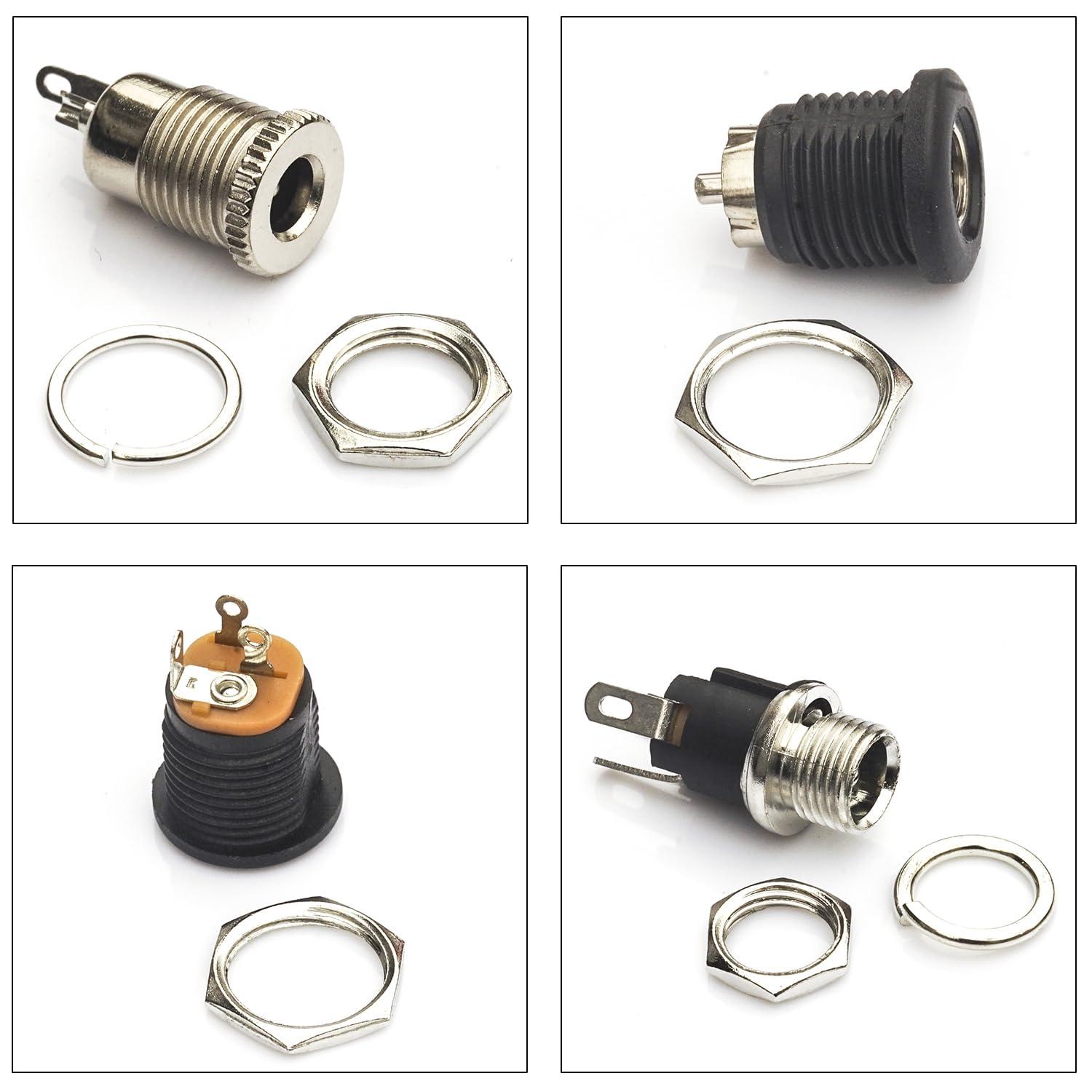 Kidisoii Kidisoii DC Power Jack Connector Assorted Kit, 5.5x2.1mm DC Power Supply Jack Socket Male Female Panel Mount Connector with Waterproof Cap & Hex Nut DC022B DC022D DC099 DC022 DC025 (DC-Cap-Kit)