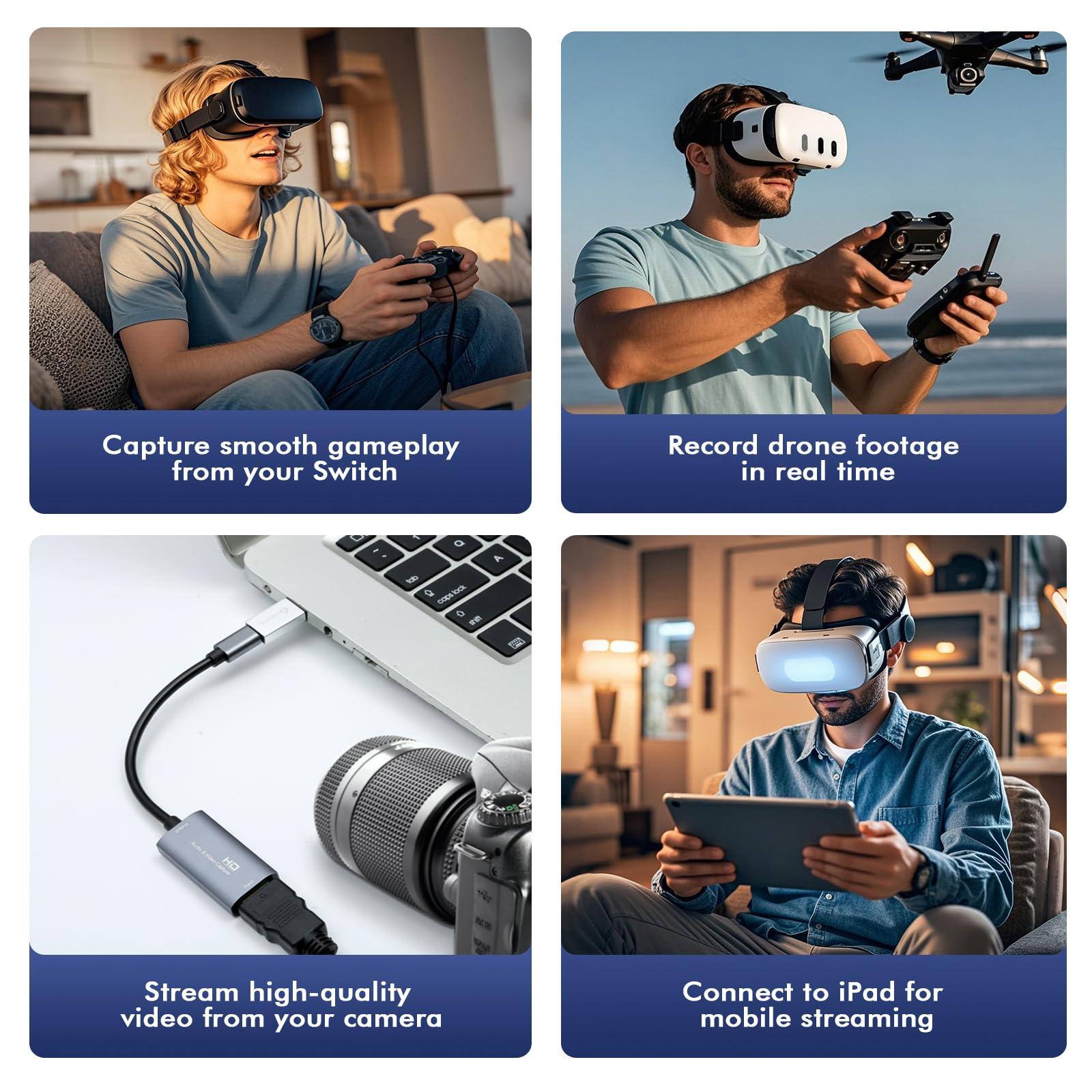 Guermok Guermok Video Capture Card, USB3.0 HDMI to USB C Audio Capture Card, 4K 1080P 60FPS Capture with Type-C Adapter Devices for Gaming Live Streaming, Video Recorder, Windows Mac OS System OBS Zoom