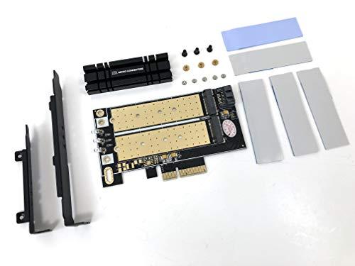 MICRO CONNECTORS MICRO CONNECTORS M.2 NVMe + M.2 SATA 80mm SSD PCIe x4 Adapter with Heat Sink (PCIE-M20802HS)