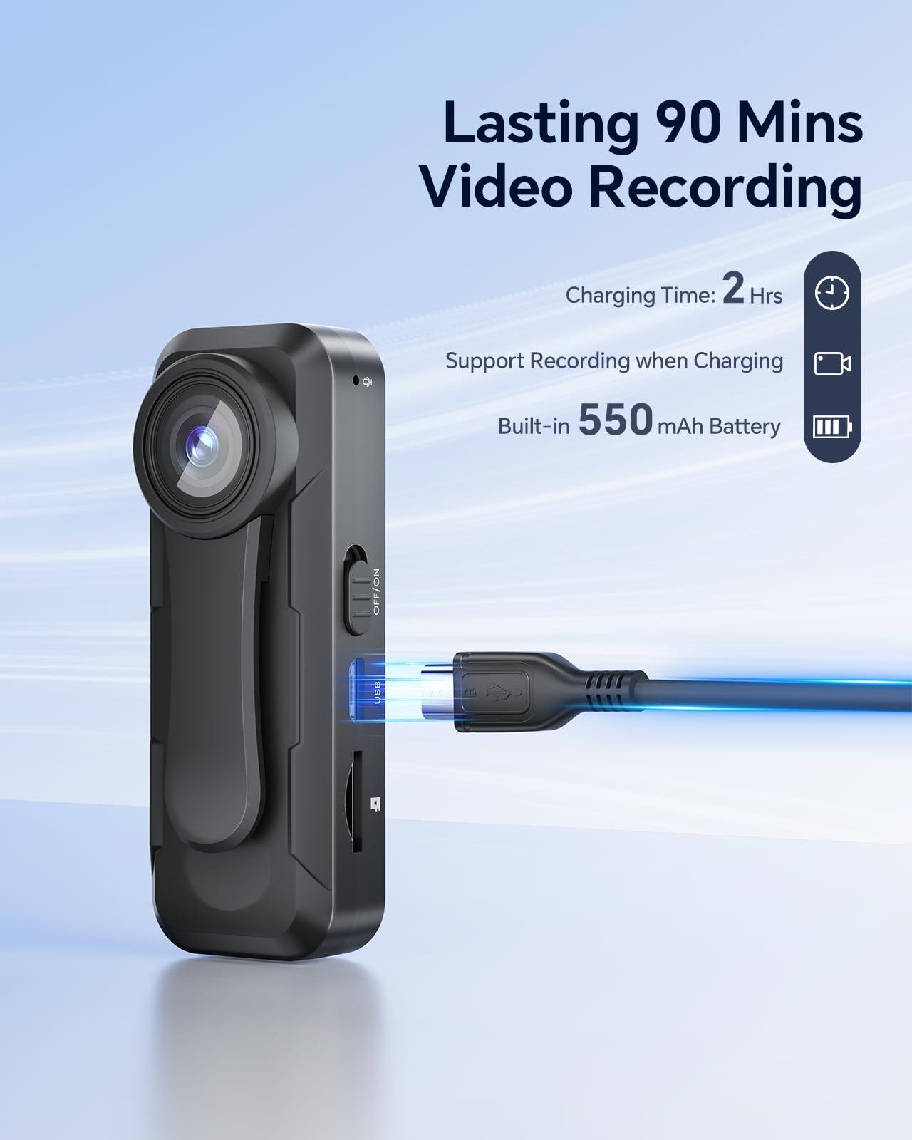 BOBLOV BOBLOV W1 64GB HD 1080P Body Worn Camera, Wearable Body Camera with 2 Clips, Loop Recording Body Camera Support Time Stamp, Back Clip for Traveling, Driver, Delivery Man, Lecture Recording