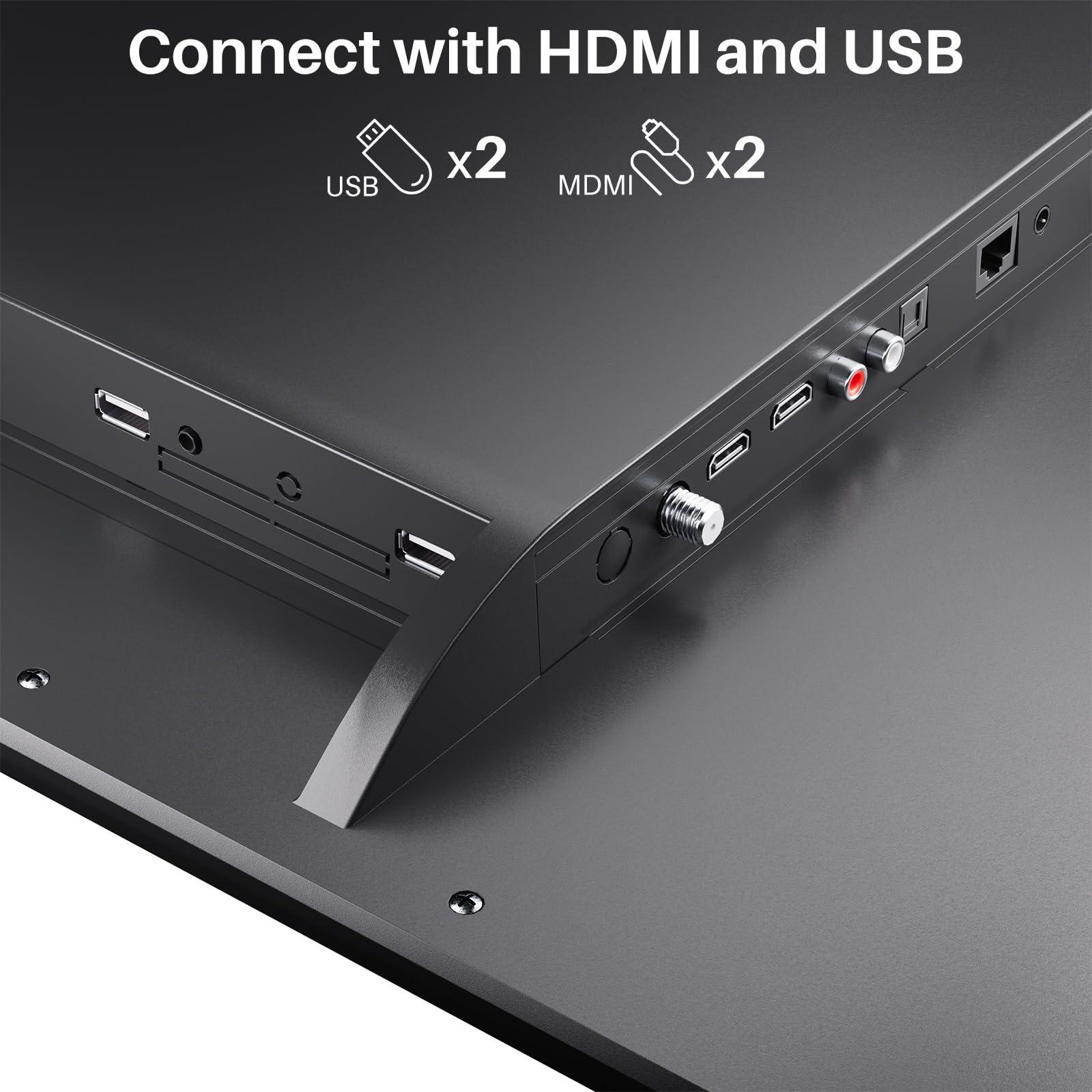 SYLVOX SYLVOX Smart RV TV, 24 inch TV with DVD Player Built-in, 12 Volt TV for RV Camper 1080P FHD, Android Smart Free Download APPs, Support WiFi Bluetooth, 2 HDMI & 2 USB, AC/DC Powered, Frameless Design