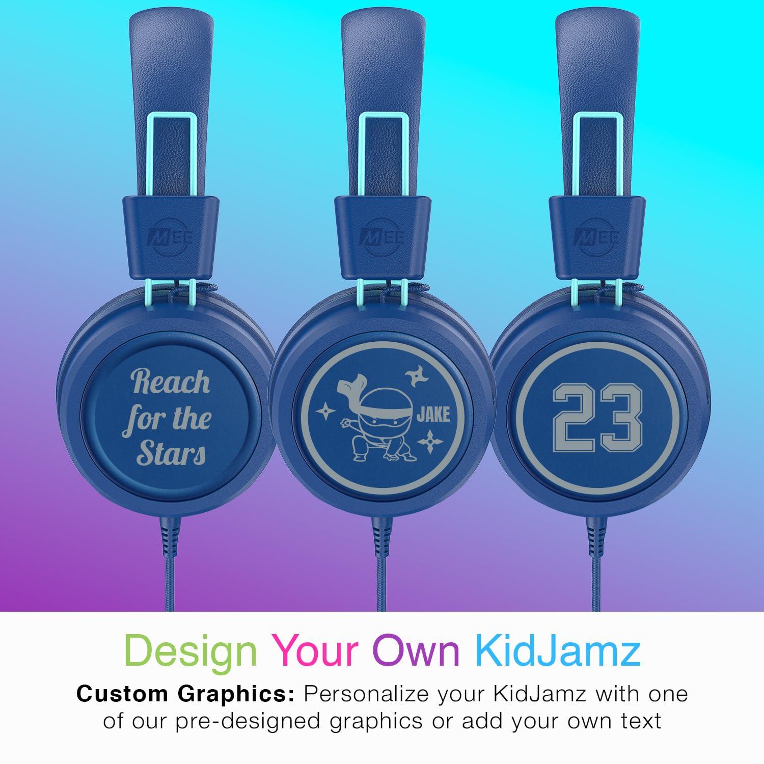 MEE audio MEE audio KidJamz KJ55 Personalized USB-C Safe Listening Wired Headphones for Kids with Custom LED-Backlit Design, Volume Limiter, & Microphone for iPhone 15, iPad, & USB Type C Devices (Blue)