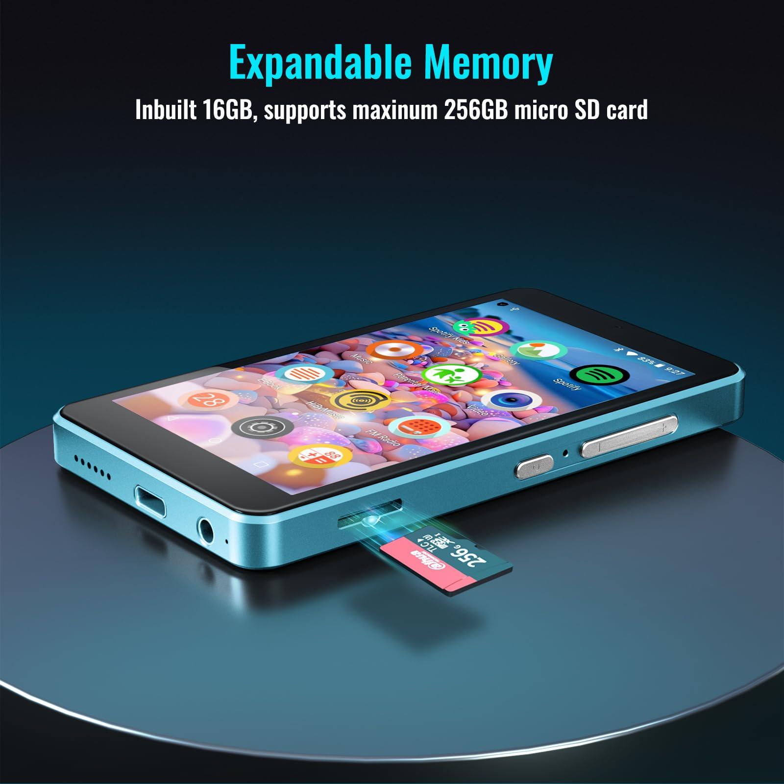 Luoran Kids MP3 Player with Parental Controls, Spotify Kids, Spotify, Audible, Amazon Music, 4.0\" IPS MP4 Music Player Up to 256GB (Blue)