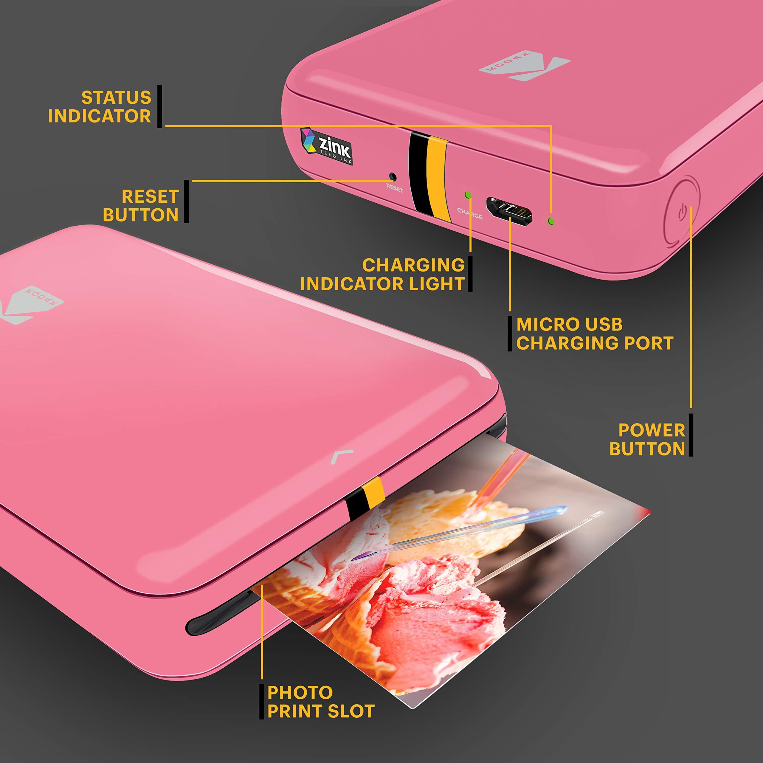 KODAK KODAK Step Instant Smartphone Photo Printer - Portable Mini Color Wireless Mobile Printer - Zink 2x3 Sticky-Back Photos - Bluetooth Compatible with iOS & Android Devices - Fun Editing App - Pink