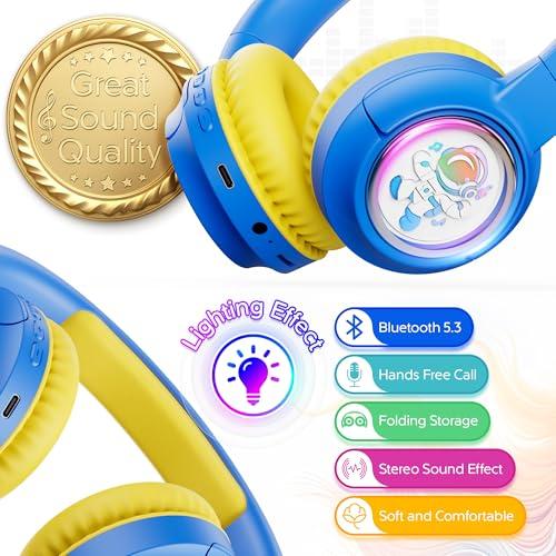 Contixo Contixo - Kids Bluetooth Headphones - Wireless & Wired Over-Ear - 85/94dB Volume Limiting - LED Lights, Foldable, Adjustable Headband, Mic - Lightweight Noise-Limiting Design for Boys & Girls - Blue