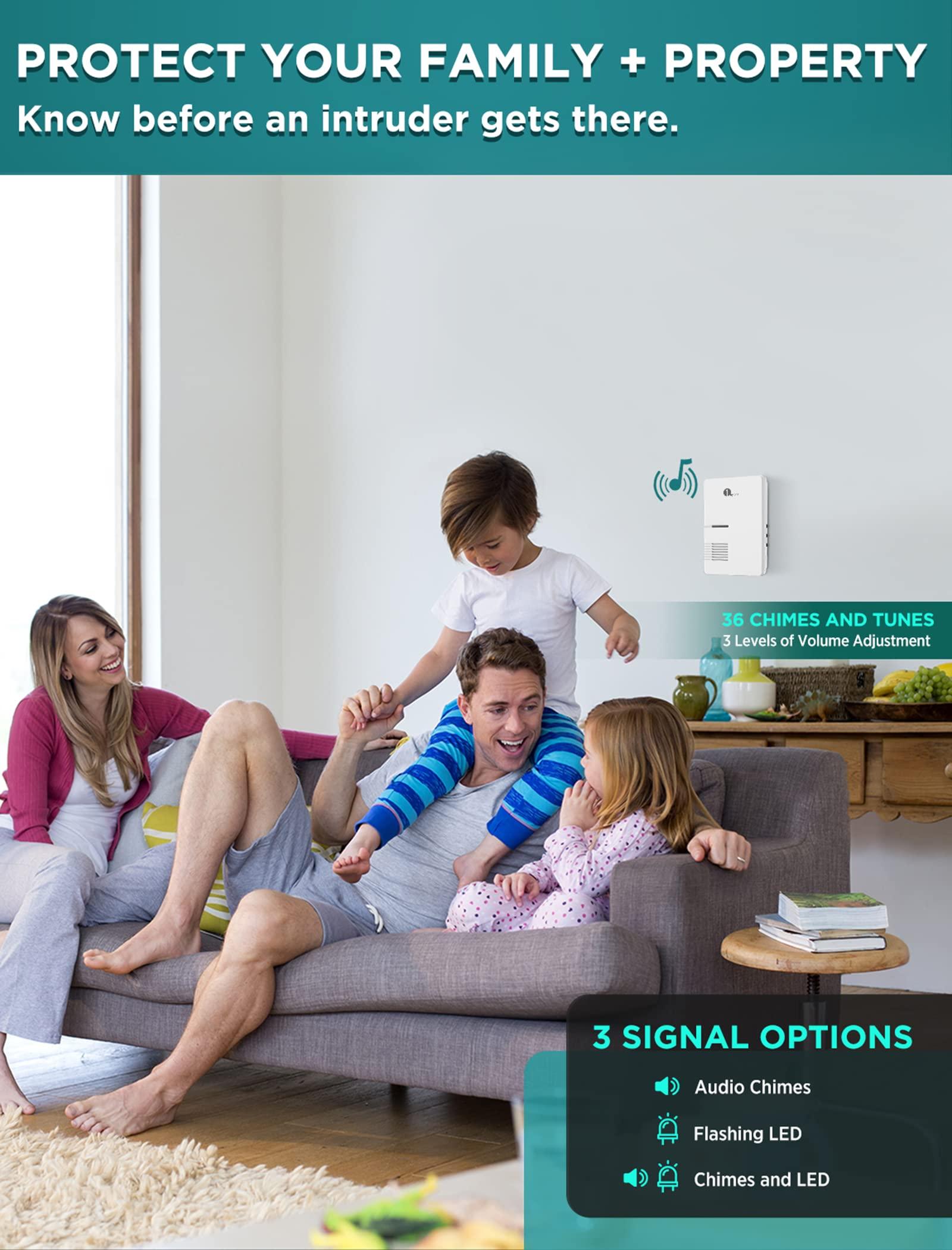 1byone 1byone Driveway Alarm, Home Security Alert System with 36 Melodies, 1 Plug-in Receiver and 2 Weatherproof PIR Motion Detector, 1000ft Wireless Transmission Range and 24ft PIR Detection Range