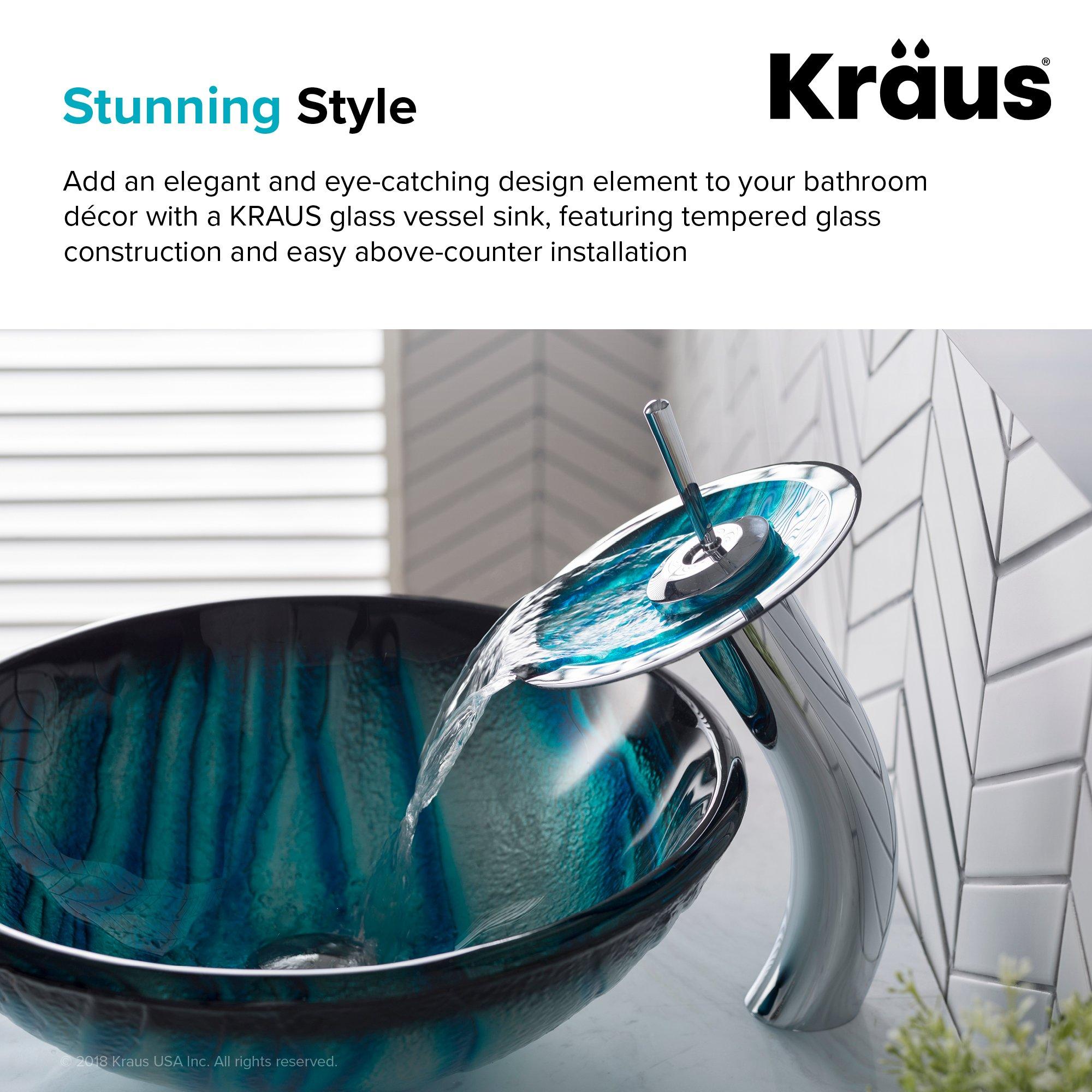Kraus KRAUS Nature Series Round Blue Glass Vessel Bathroom Sink, 17 inch GV-399-19mm
