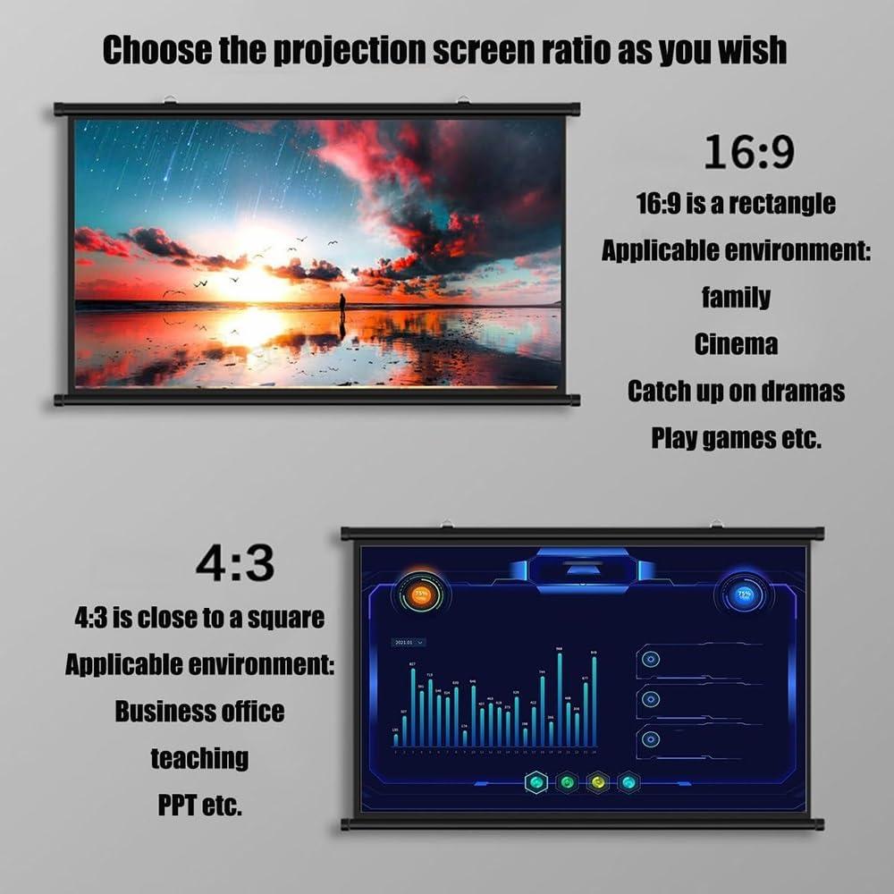 ZYXQQJ ZYXQQJ 30\" 40\" 50\" 60\" 70\" Projector Screen HD Home Theater Projector Movie Screen Manual Pull Down Projection Screen, Public Display Screen(4:3,40inch)