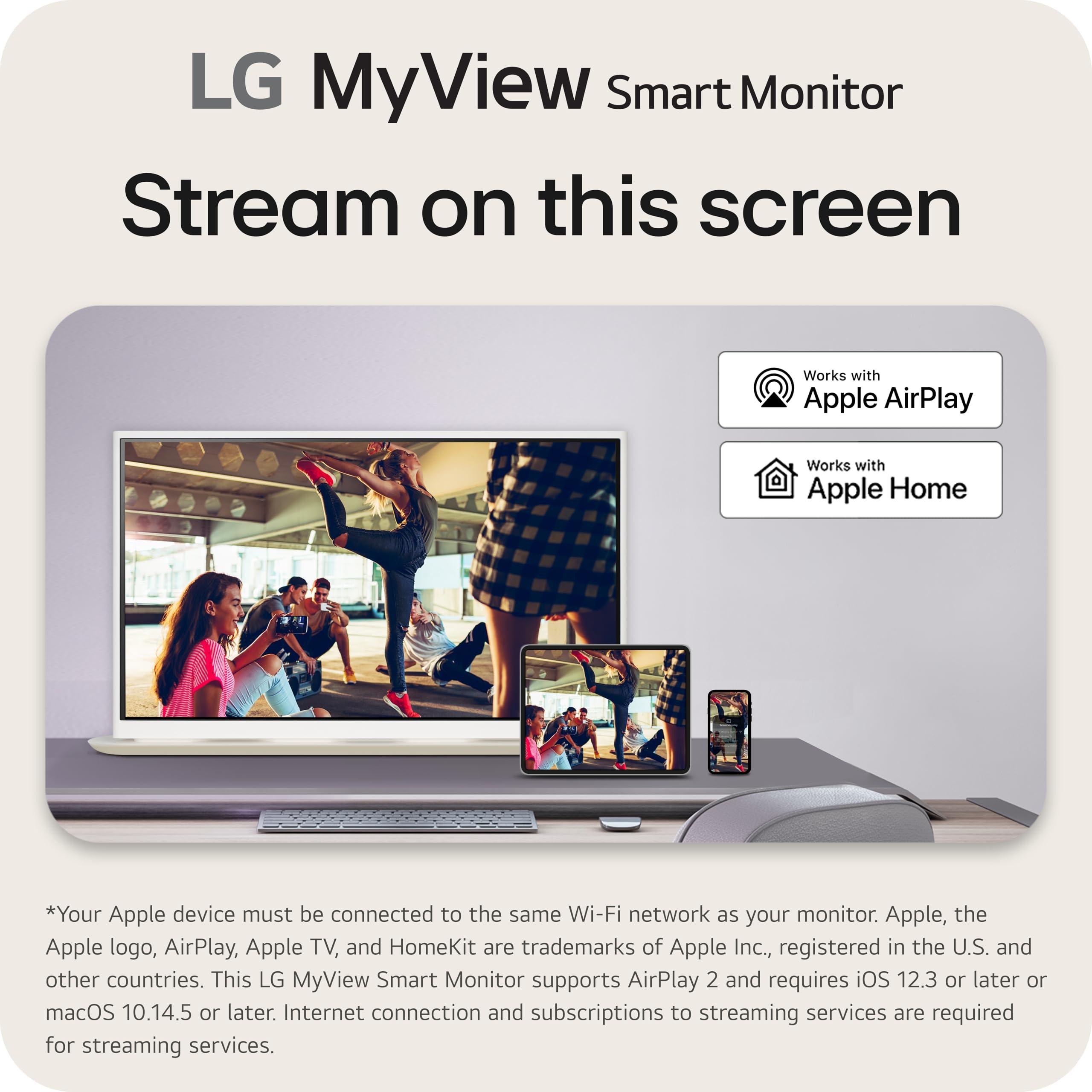 LG LG 32SR70U-W 32-Inch 4K UHD MyView Smart Monitor with IPS Display webOS 23 USB Type-C Speakers x2 HDR 10 AirPlay 2 Screen Share Bluetooth Remote - White