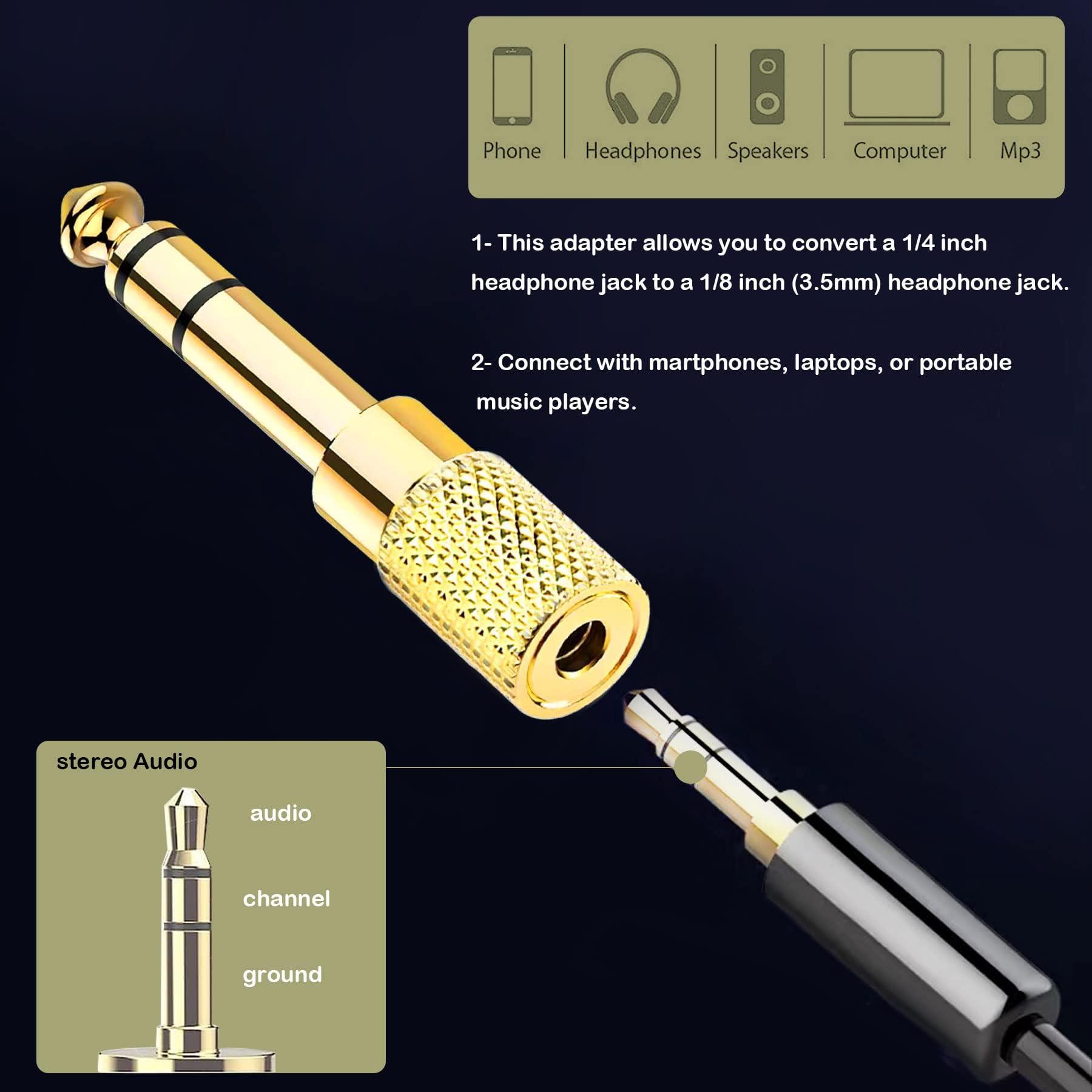 JOMLEY JOMLEY 1/4" to 3.5mm Adapter, Female 3.5mm to Male 1/4 inch Headphone Jack Adapter for Headphones, Amplifier, Electric Guitar, Tablet - 2 Pack