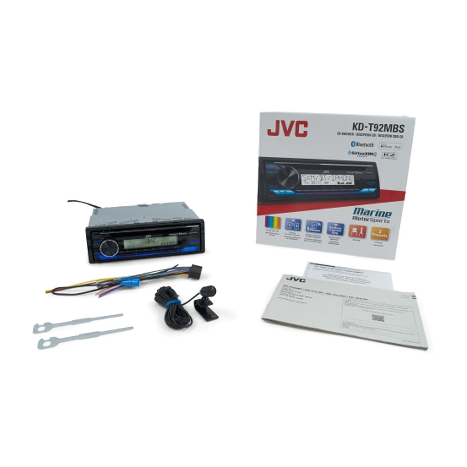 JVC JVC KD-T92MBS Single DIN Marine Motorsports USB Bluetooth AM/FM Stereo CD Player Receiver with 2X CS-MS620 6.5" 100 Watt Max Power 2-Way Boat Audio Speakers