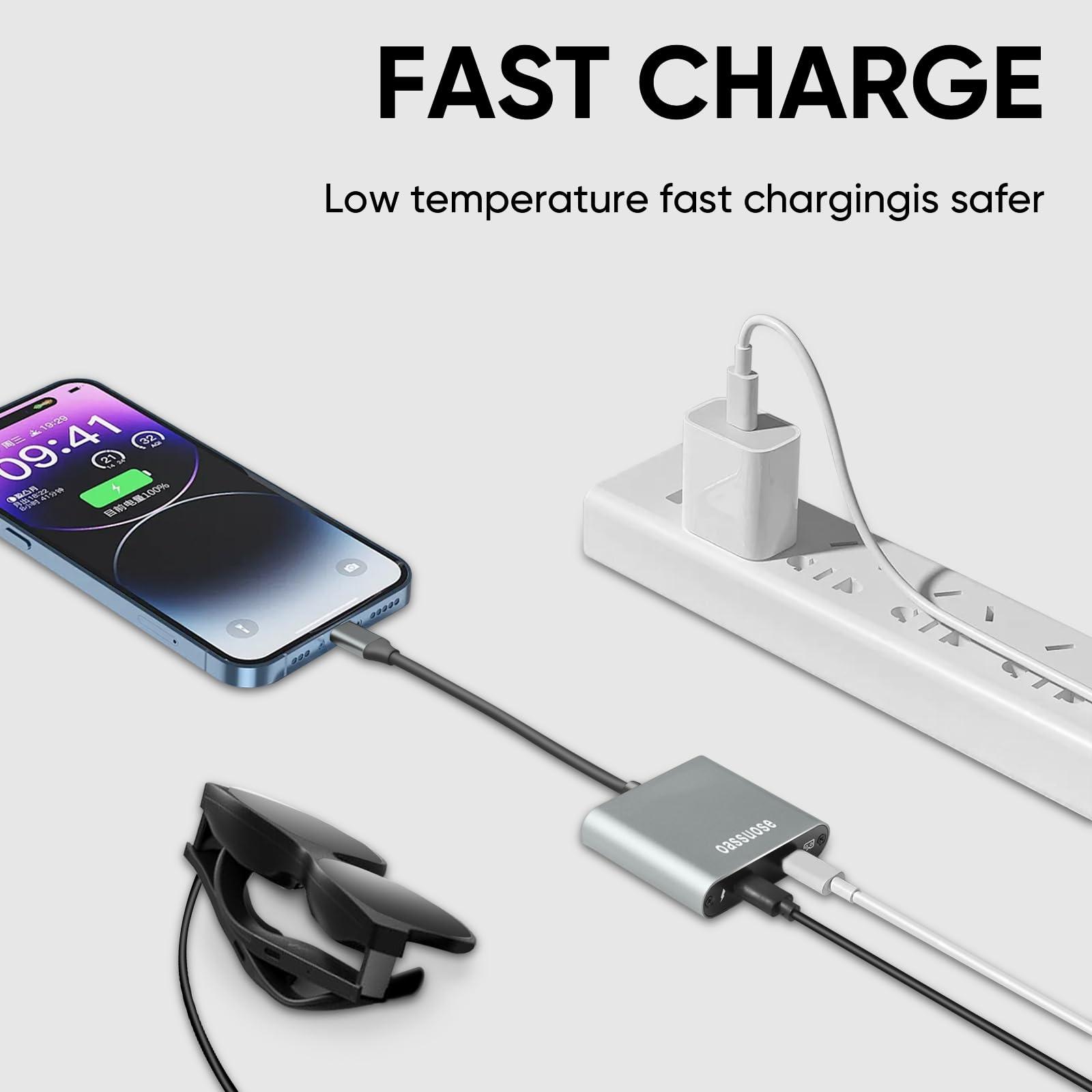 Oassuose USB C to AR Glasses with Charging Adapter,Simultaneously Charge and Play ,Support Up to 100W Fast Charging+8K 60Hz+4K/120/144Hz Compatible Steam Deck, Switch, iPhone15/16 Viture/Rokid/Xreal AR Glasses