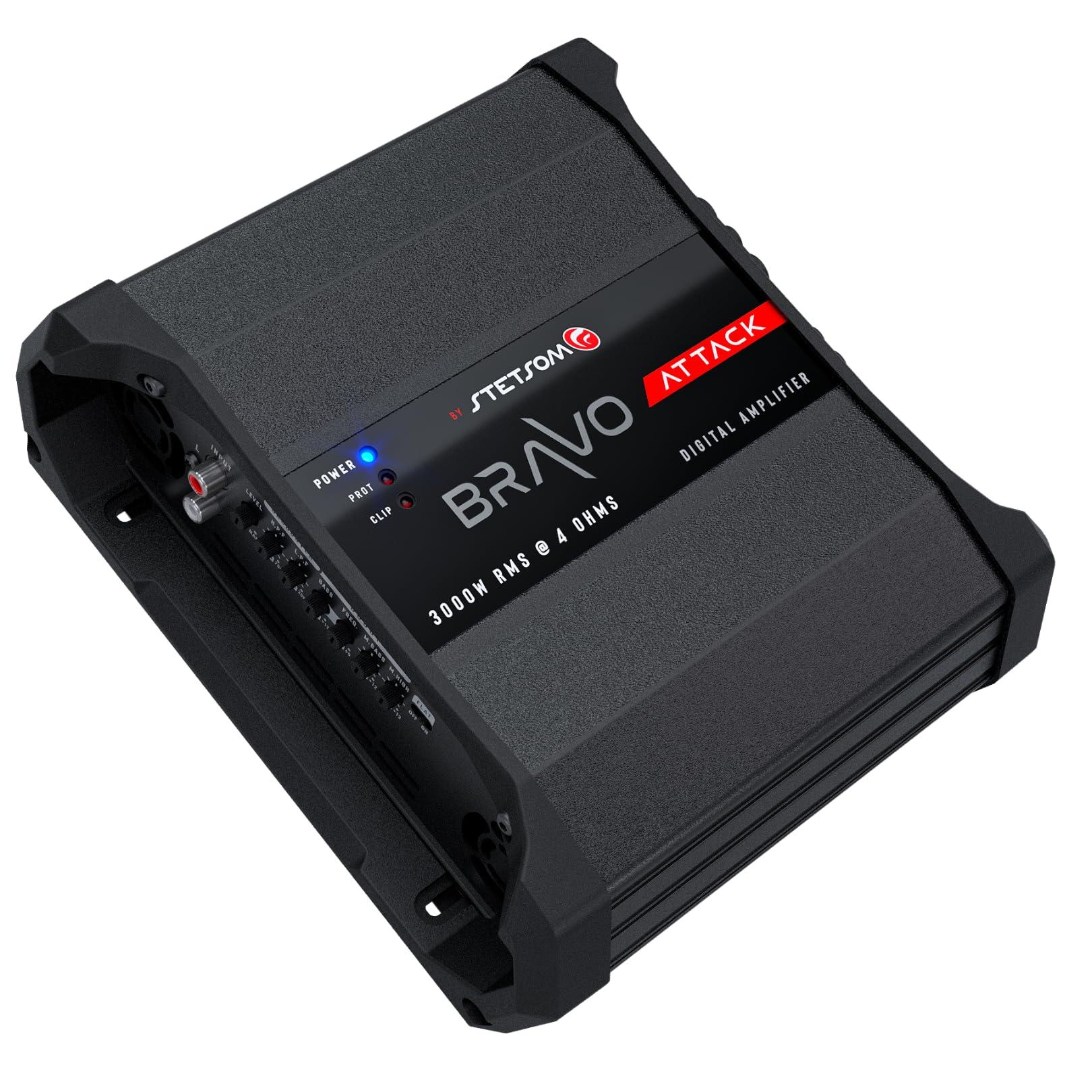 Stetsom Stetsom Bravo Attack 3000 4 Ohms Mono Car Amplifier, 3000.1 3K Watts RMS, 4 Stable Car Audio, Full Range HD Sound Quality, 3000x1, Crossover & Bass Boost, Car Stereo Speaker MD, Smart Coolers