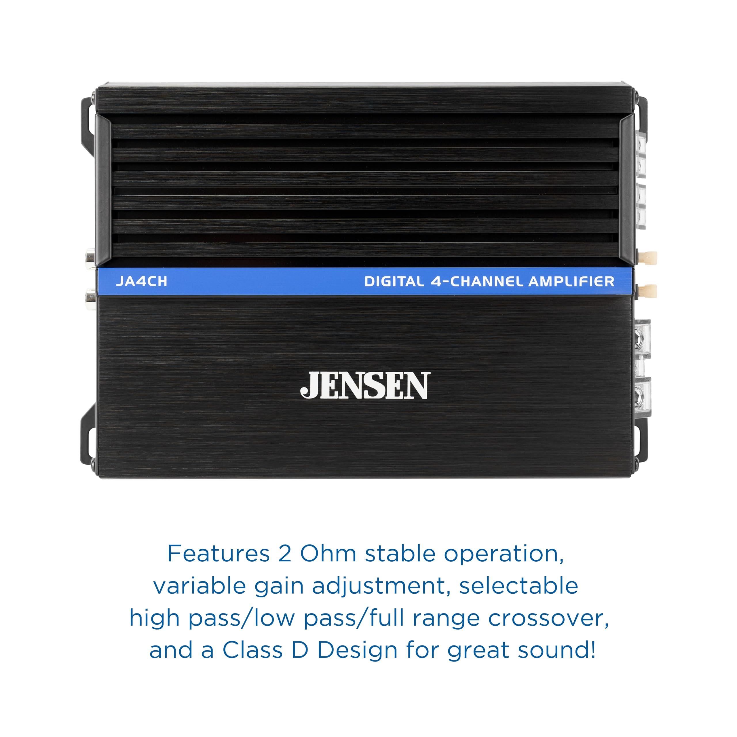 Jensen Jensen JA4CH Class-D 4-Channel Amplifier Car Audio | Motorcycle Audio | 1000 Watts Peak Power | Compact Design | Bridegeable | New