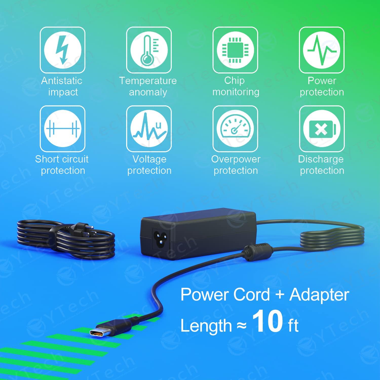 YTech 45W USB C Type C Chromebook Charger Laptop Fast Charging Power Adapter, Widely Compatible with HP, Dell, Lenovo, Acer, Asus, Samsung, Google, and More