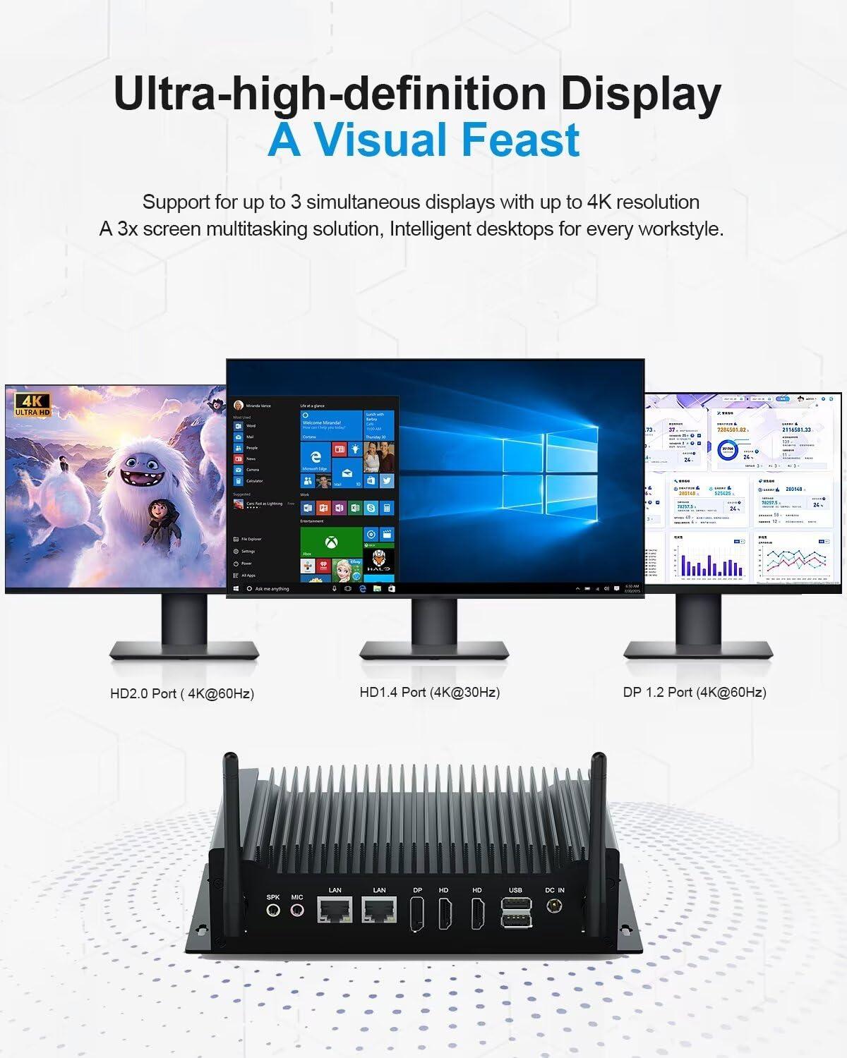 VENOEN VENOEN Fanless Mini PC Win 11 Pro Industrial PC Core i3 10110U, 2xGigabit LAN, 2xRS232/485 COM, 2xHD, DP, 6xUSB, GPIO, WiFi, BT 4.2, VESA, Auto Power On,8GB RAM 512GB SSD Micro Computer