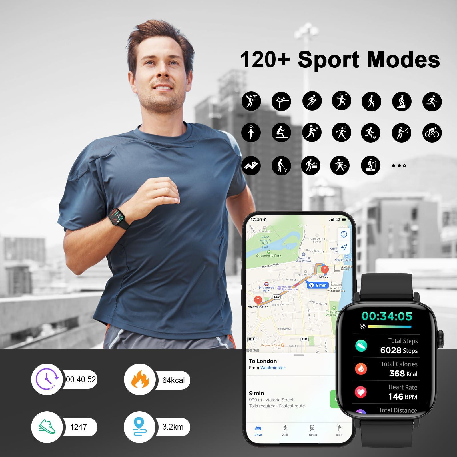 PJYUBVOR PJYUBVOR Smart Watch, 1.90" Smartwatch for Men Women (Answer/Make Calls), Fitness Tracker with 120+ Sport Modes, Heart Rate/Sleep Monitor, IP68 Waterproof Smart Watch for Android/iOS Phones