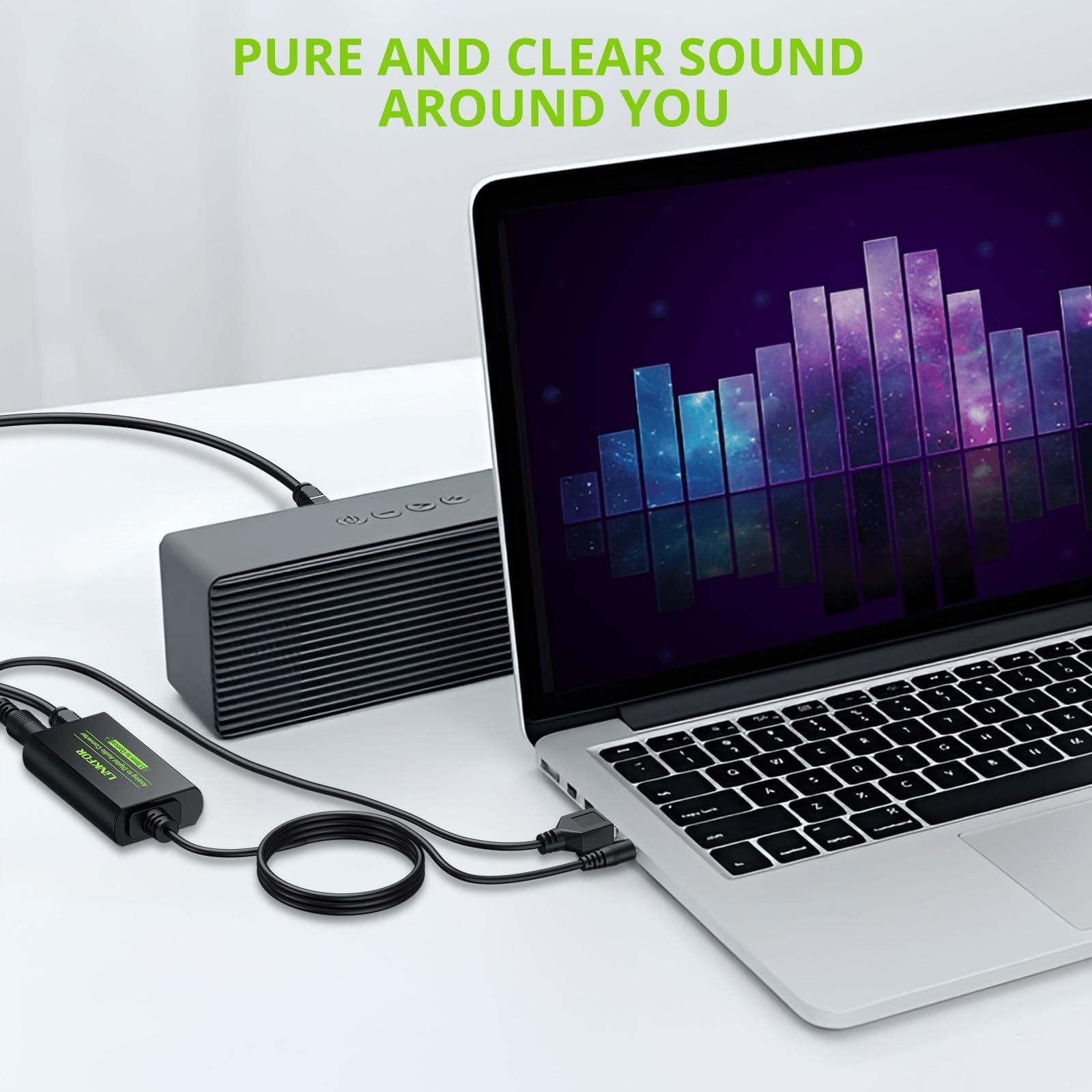 LiNKFOR LiNKFOR 3.5mm to SPDIF Converter Analog to Digital Audio Adapter for Enhanced Sound Toslink Optical Output 3.5mm to Optical with Optical Cable for Amplifiers & Soundbars