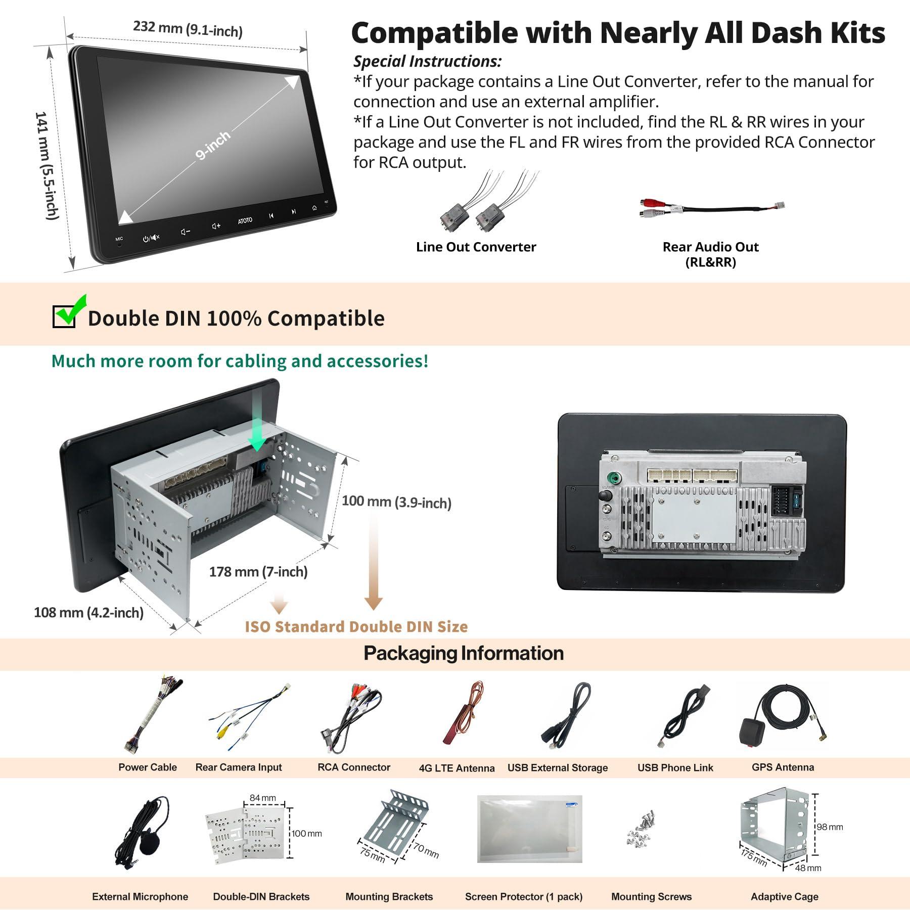 ATOTO ATOTO S8 MS 9\" QLED 1280 * 720 in Dash Navigation, Android Double Din Car Stereo, Wireless Android Auto & Wireless CarPlay, GPS Tracking, 4G+32G, Built-in 4G LTE, Dual Bluetooth, LRV, SCVC, S8G2094MS