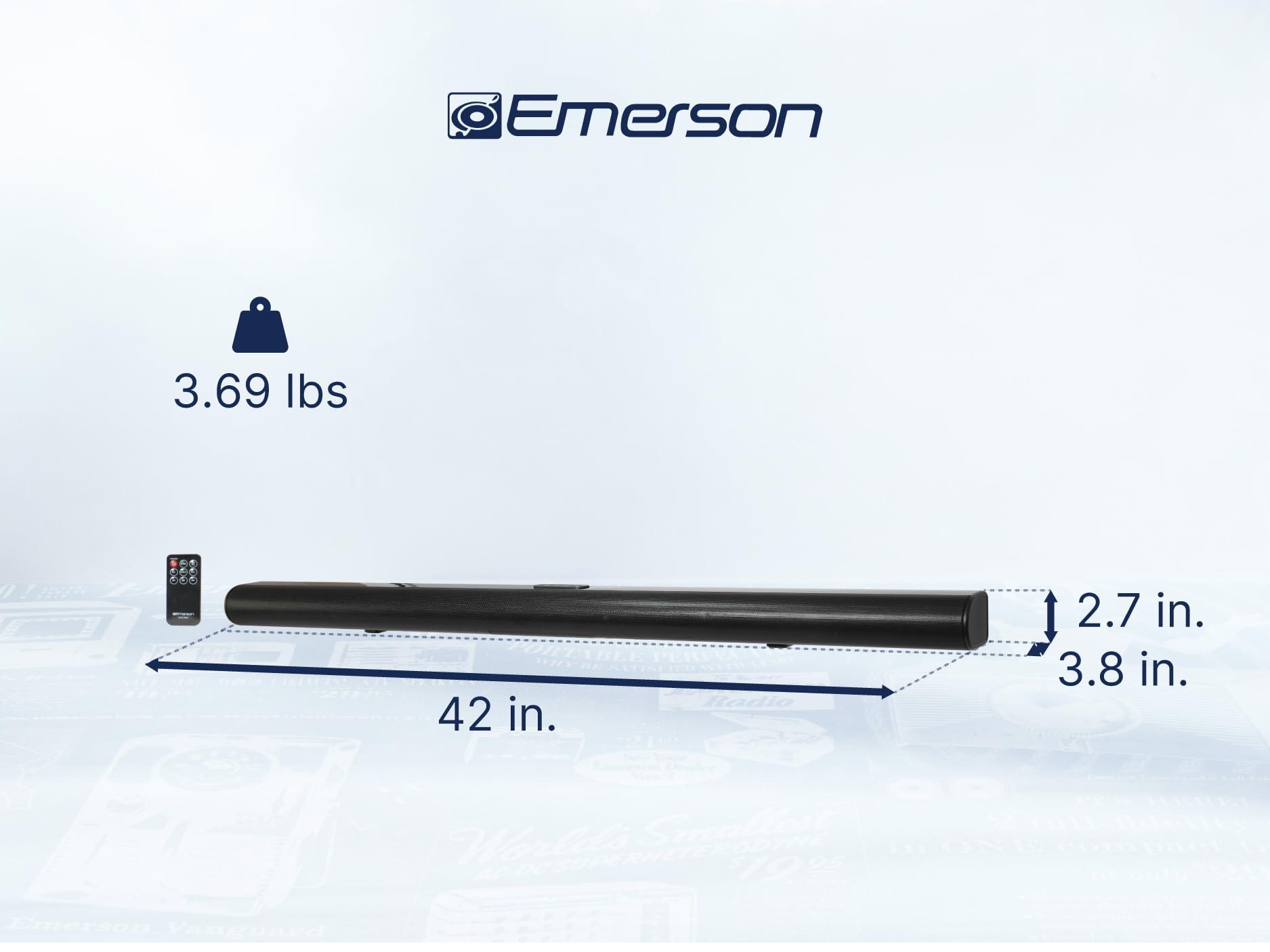 Emerson Emerson EHS-2003 42-Inch Bluetooth Soundbar with HMDI ARC, Wireless NFC Connectivity, 2.0 Channel Audio, USB/AUX Inputs, FM Radio, Wall Mountable Design, and Remote Control