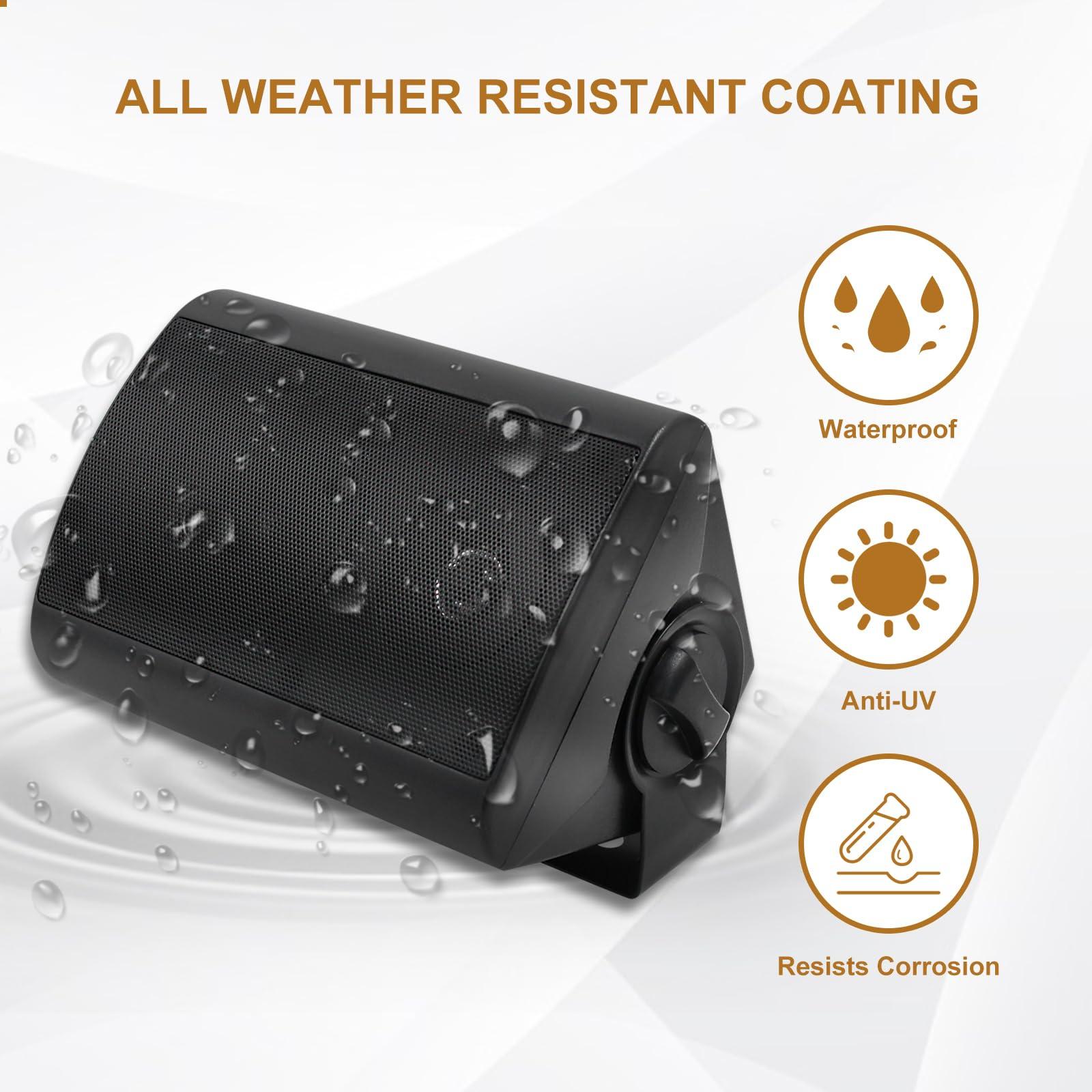 Herdio Herdio 4 Inch Outdoor Speakers with Bluetooth 4 Channel Amplifier for Indoor Outdoor Patio,Deck, Waterproof Wall Mount System (4 Speakers)