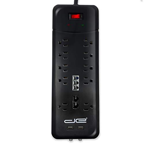 Digital Energy Digital Energy 10-Outlet Straight Plug 3500 Joules Heavy Duty Surge Protector Power Strip, 25 Foot Long Extension Cord, 15 AMP, 15 FT, Black