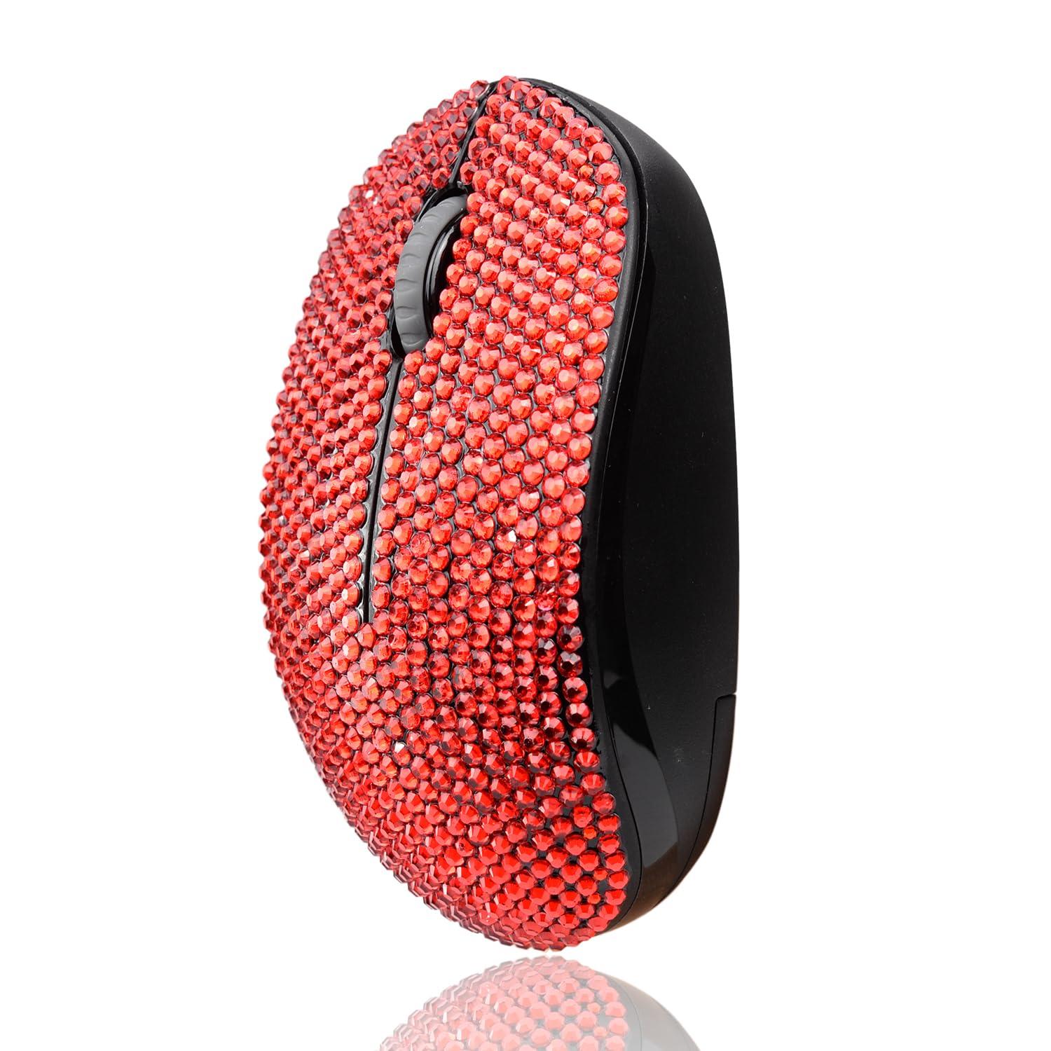 blingbybri Luxury Bling Dazzling Crystal Rhinestone 2.4G Wireless Mouse for Laptop, Notebook, PC, Computer, MacBook Gifts for The Office - Red