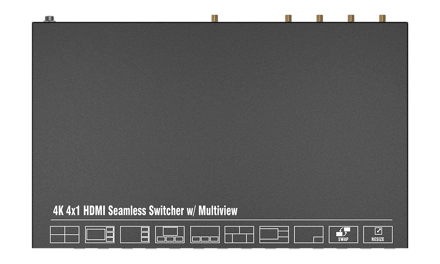 BZB GEAR 4x1 4K UHD HDMI Seamless Switcher Scaler and MultiViewer with IP/RS232 Control and Audio De-embedding