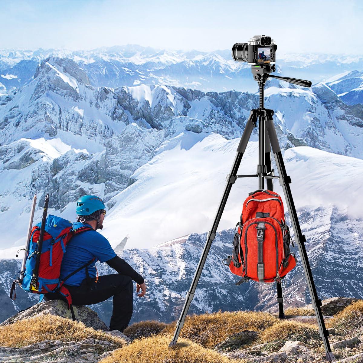Arsoer Camera Tripod, 74" DSLR Camera Tripod with 2 QR Plates for Sony/Nikon/Canon, Lightweight Video Tripod Stand for Travelling, Phone Tripod with Fluid Head/Phone Holder/Wireless Remote Max.Load 6kg