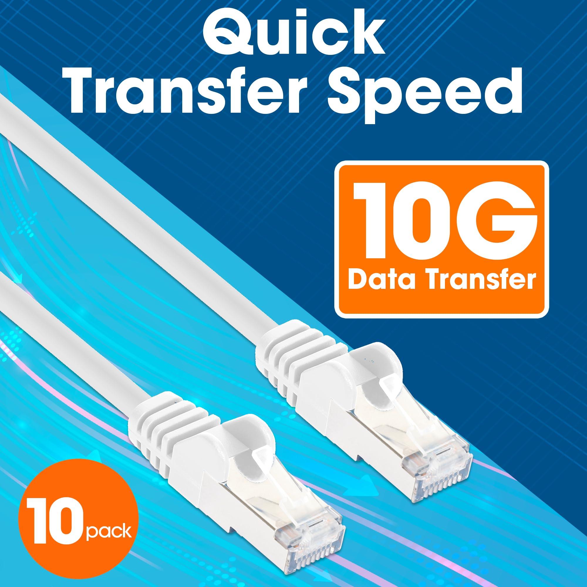 Intellinet Intellinet Slim Cat8 Ethernet Network Patch Cable 10-Pack - 40Gbps & 2000MHz, Snagless Boot, 30AWG Pure Bare Copper Wire, Gold-Plated Contacts, Lifetime Mfg Warranty 5ft, 10 Pack, White