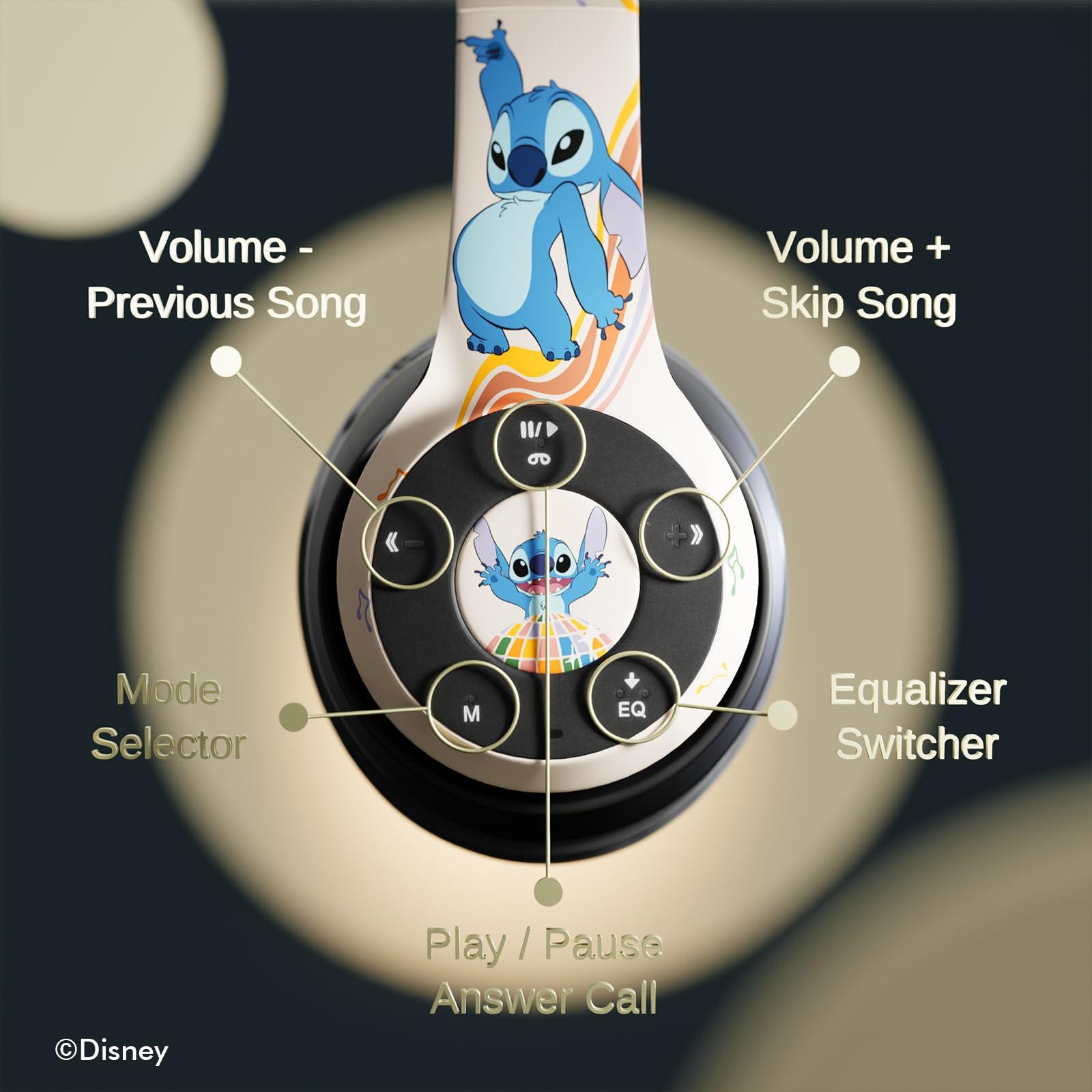 iJoy Disney Stitch Disco Party Bluetooth Over-Ear Headphones, Wireless Foldable Headset with Built-in Microphone - Stitch Disco Party Design, for Adults and Kids, Comfortable Auriculares