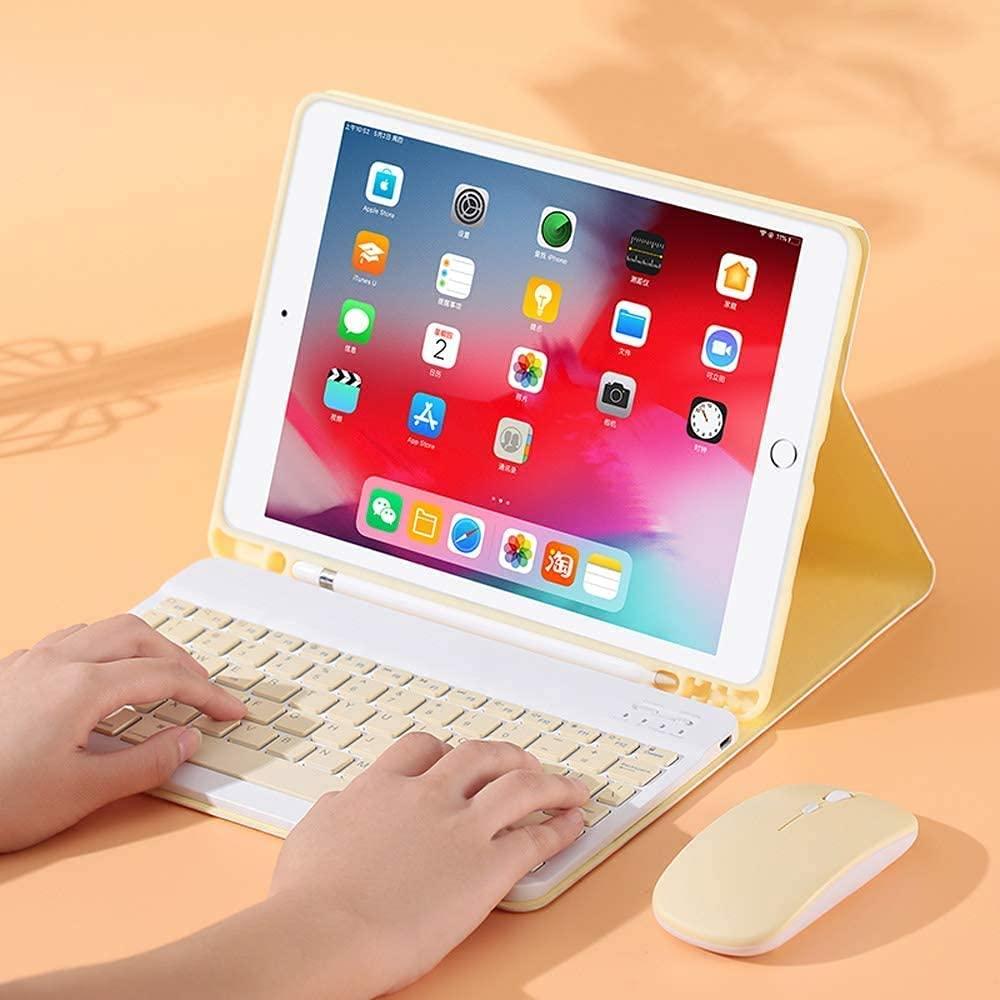 QIYIBOCASE Keyboard Case with Mouse for iPad Mini 5/Mini 4, Case for iPad Mini 5th & Mini 4th Generation 7.9 Inch with Keyboard and Mouse, Candy Slim Detachable Magnetic Keyboard with Pencil Holder (Yellow)