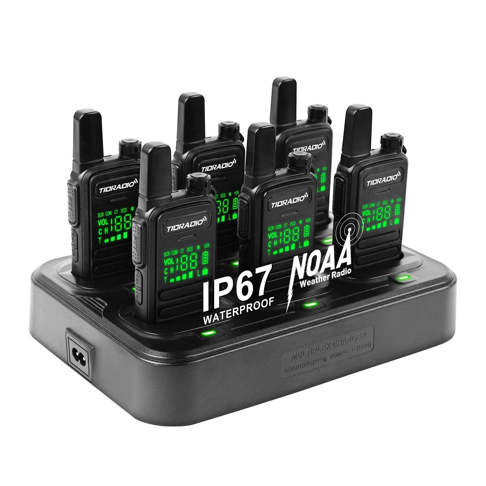 TIDRADIO TIDRADIO TD-M11 Waterproof Walkie Talkies for Adults,LED Display,Wireless Programming,NOAA,VOX,Frequency Copy, Long Range Two Way Radios with 6 Way Gang Charger, for School Church Business (6 Pack)