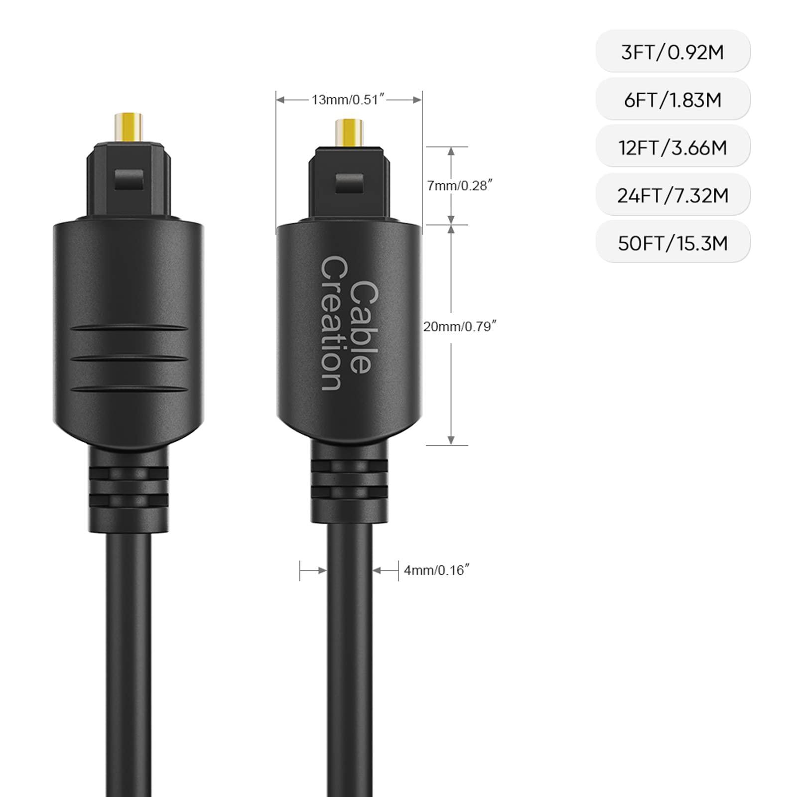 CableCreation CableCreation 12FT Digital Optical Audio Cable, Toslink Cable Male to Male Digital Optical Cable with Gold-Plated Connector for Home Theater, Sound Bar, VD/CD Player,Blu-ray Players &More