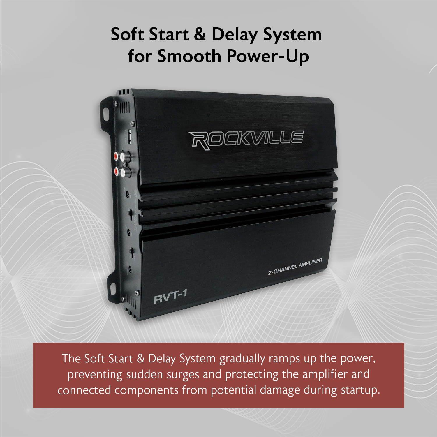 Rockville Rockville RVT-1 2-Channel Car Amplifier, 1000W Peak/250W RMS, Class-AB, MOSFET Power Supply, Bass EQ, Crossover, Perfect for Subwoofers and Car Audio