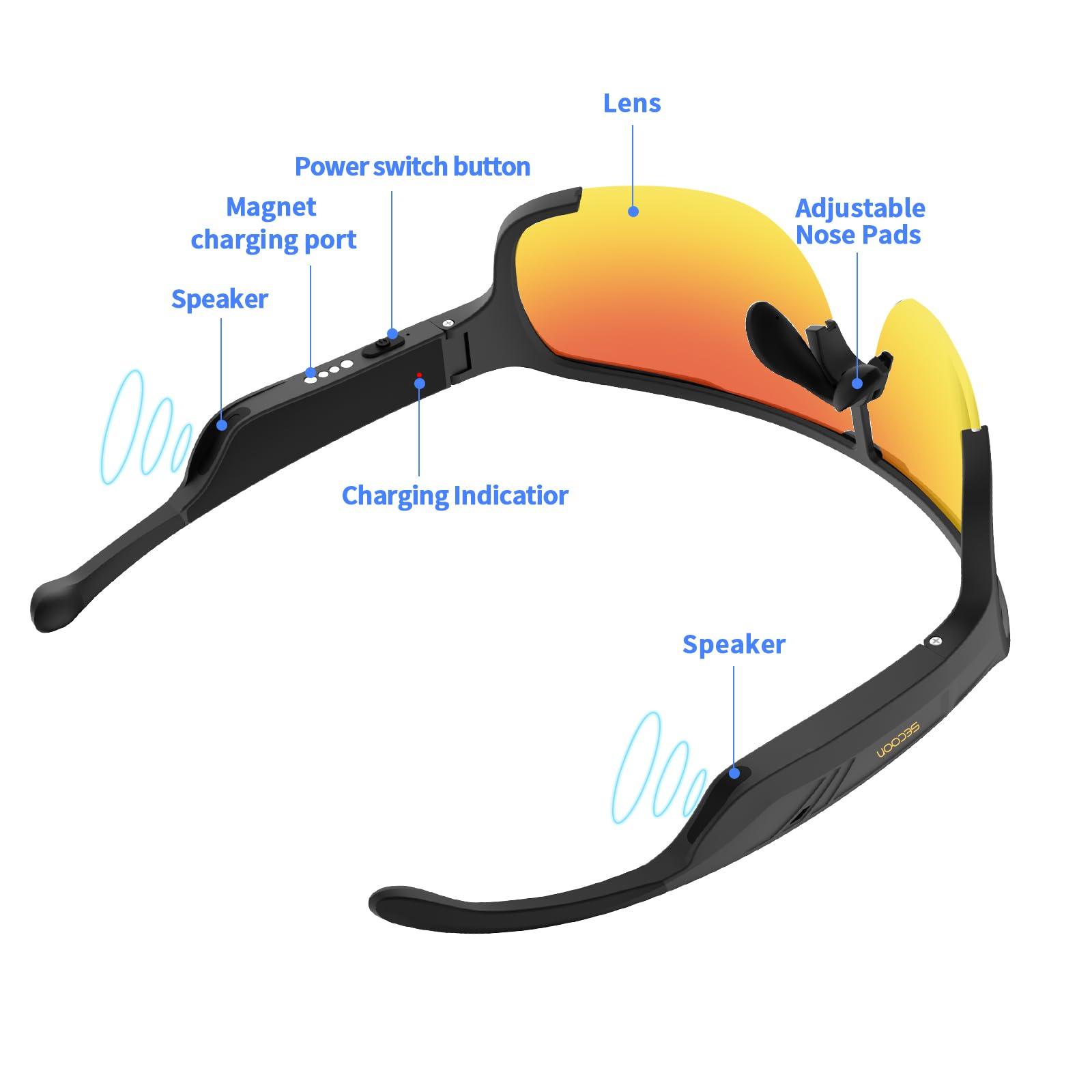 SECOON SECOON Bluetooth Safety Sunglasses for Men & Women, Sport Smart Glasses with Open Ear Audio, UV Protection & 7H Playtime Wireless Bone Conduction Glasses for Music Playing, Cycling, Running