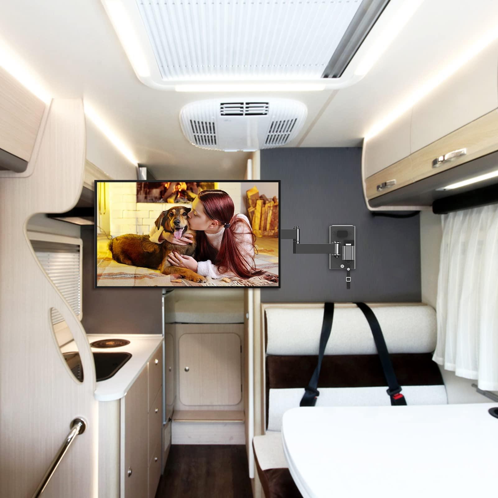 ELIVED ELIVED Lockable RV TV Mount for Most 13-43 Inch TVs, RV TV Wall Mount Swivel and Tilt for Camper Trailer Motorhome, Detachable tv Bracket with Double Wall Plates, Max VESA 200x200mm, up to 22 LBS