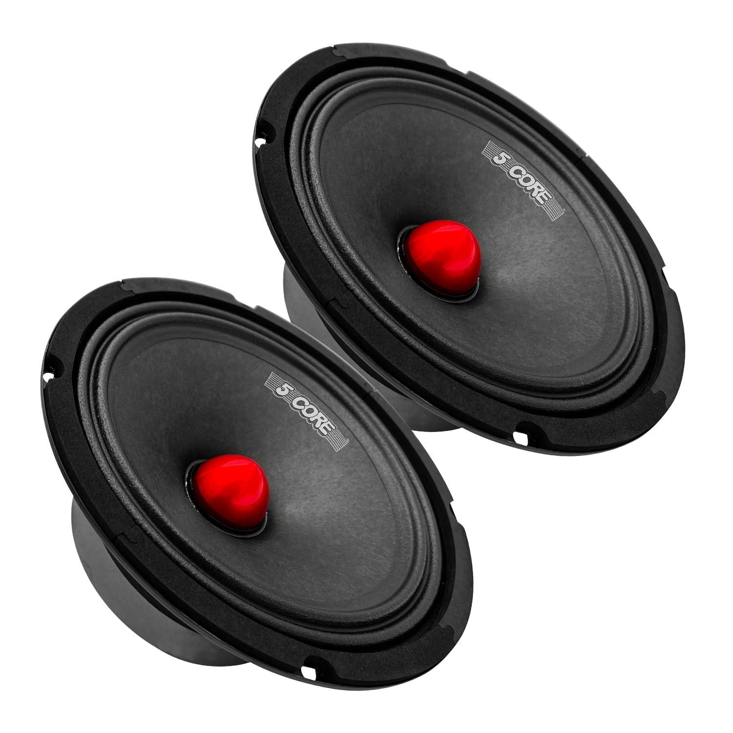 5 CORE 5 CORE 8 Inch Mid Range Bullet Pro Audio Car Speaker 2PCS Red Aluminium Bullet Loudspeaker 580W Max 8 Ohms - Premium Quality Audio Door Speakers for Car or Truck Stereo Sound System MR 8 BLT 8oHM 2PCS