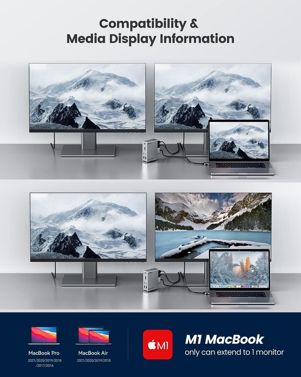 GIISSMO MacBook Pro Docking Station, 14-in-2 Dual USB C Docking Station Dual Monitor for MacBook Pro (Not M1) with Dual 4K HDMI 60Hz, 10Gbps USB A/C,3 USB 3.0,2USB 2.0 RJ45, Audio, SD/TF Slots, 100W PD