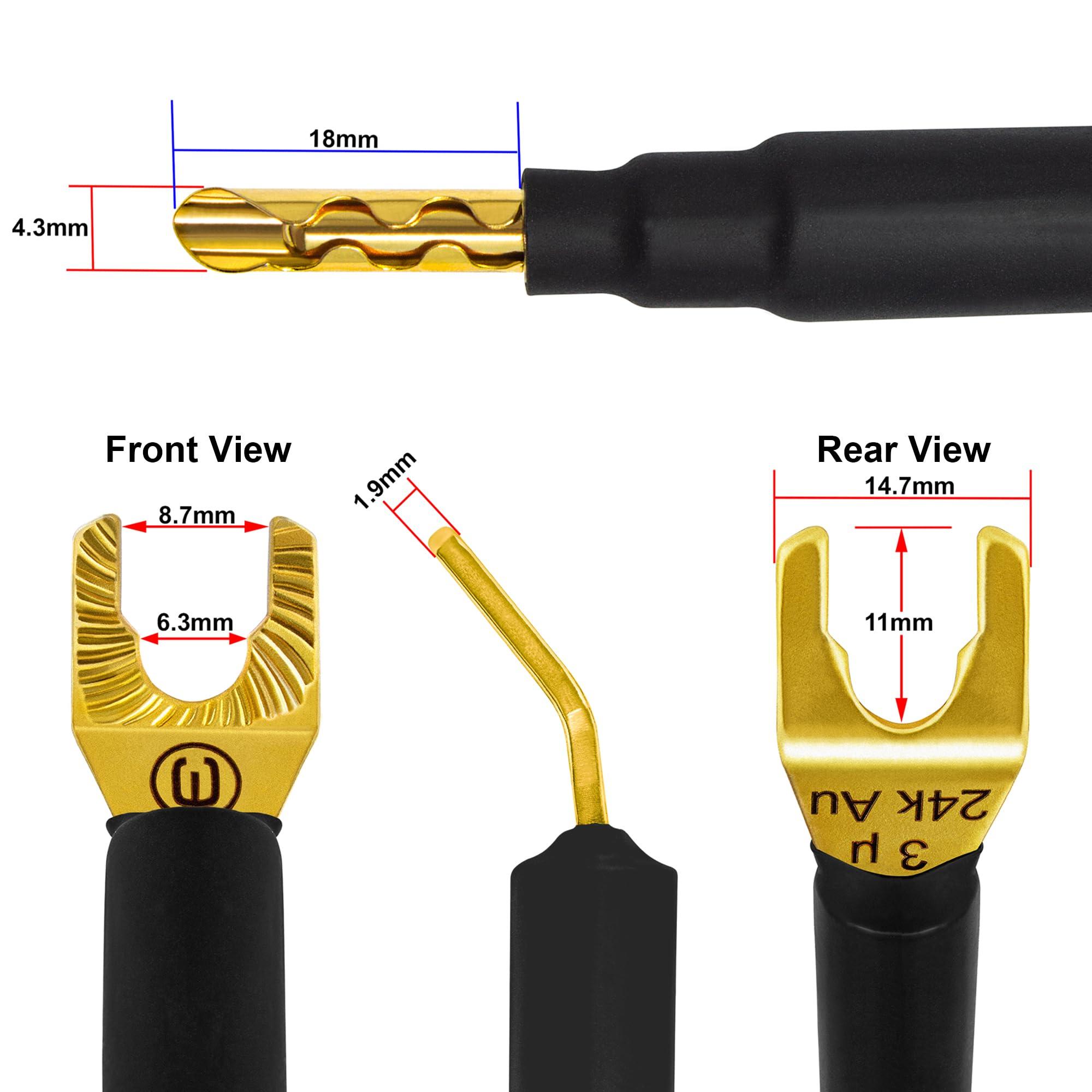 WORLDS BEST CABLES WORLDS BEST CABLES 6 Foot Ultimate - 9 AWG - Ultra-Pure OFC - Extra Premium Audiophile HiFi Bi-Amp Speaker Cable Pair with Eminence Gold Banana (x4) & Spade (x4) Plugs & Carbon Tweed Jacket