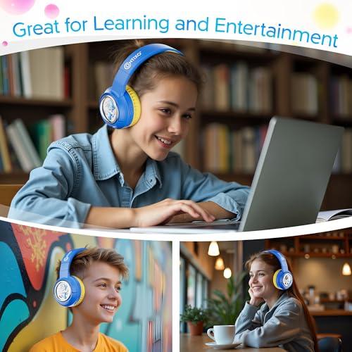 Contixo Contixo - Kids Bluetooth Headphones - Wireless & Wired Over-Ear - 85/94dB Volume Limiting - LED Lights, Foldable, Adjustable Headband, Mic - Lightweight Noise-Limiting Design for Boys & Girls - Blue