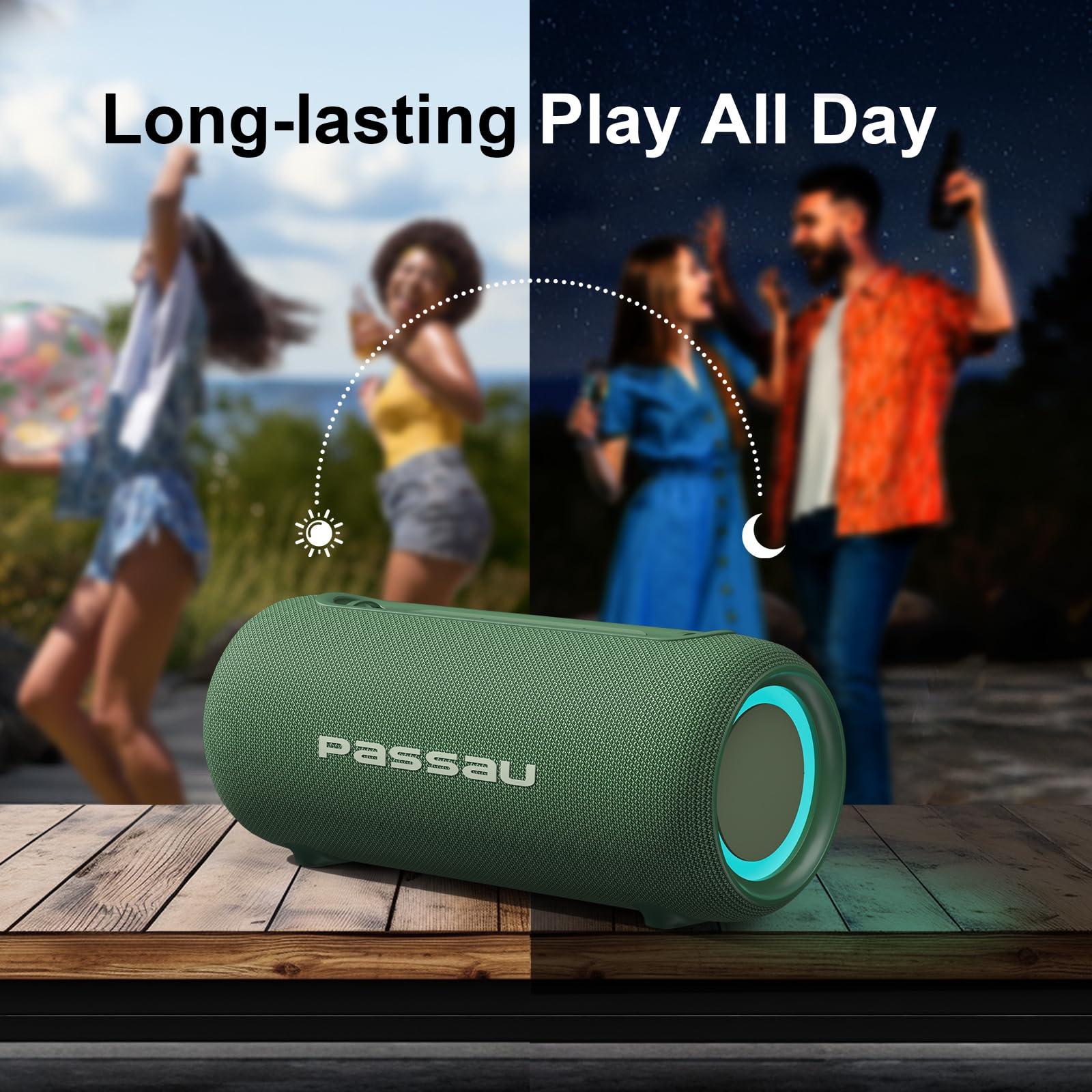 Passau Passau Portable Bluetooth Speakers 40W Peak Loud Stereo Sound, Passive Radiators-Deep Bass, All Day Playtime, Adjustable Strap, BT5.3, IPX5 Wireless Speaker RGB Lights for Indoor Outdoor-Green