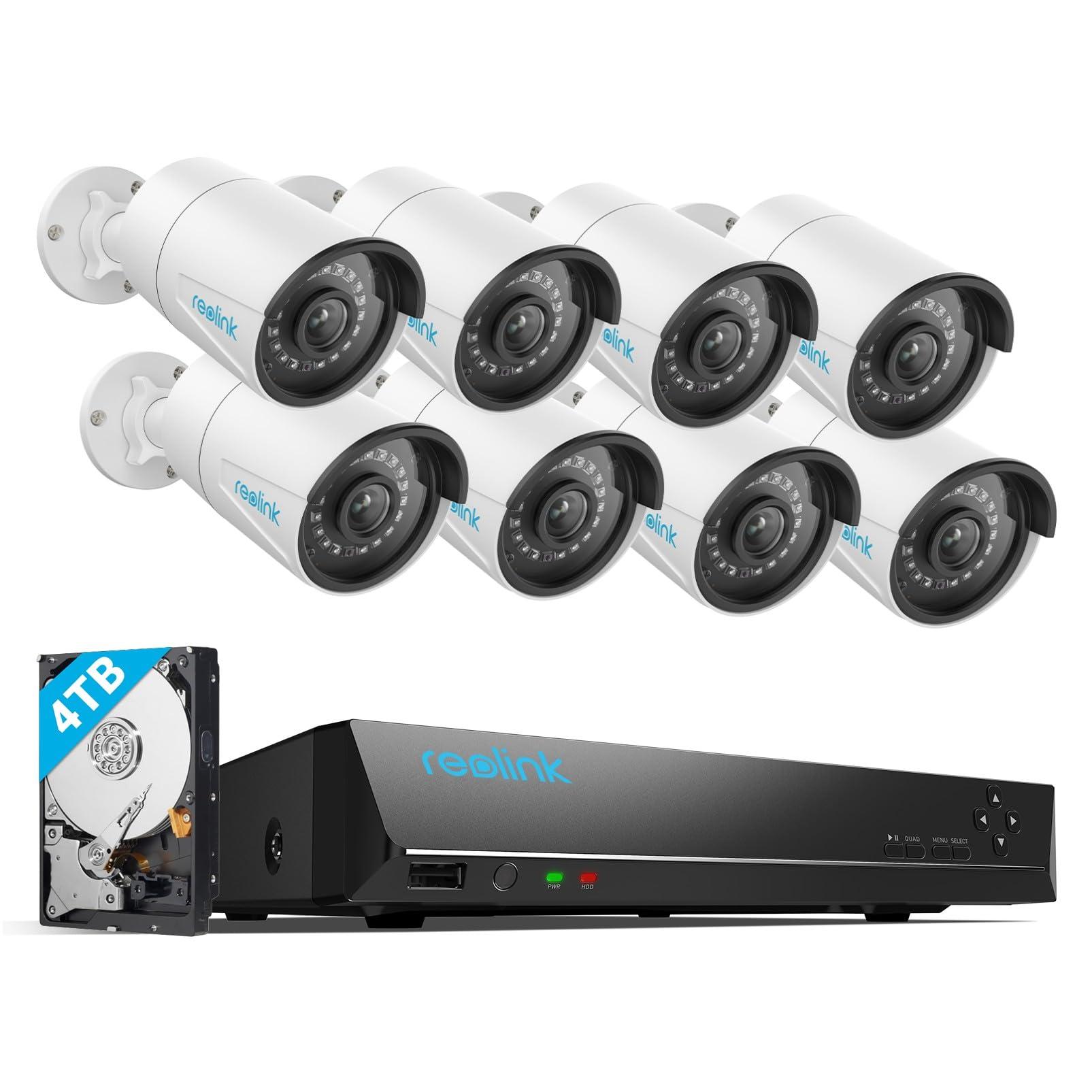 REOLINK Reolink 5MP PoE Security Camera System Bundle, 8PCS 5MP IP Cameras, a 16CH NVR Pre-installed with 4TB HDD, RLK16-410B8-5MP Bundle with IP Video Doorbell Camera