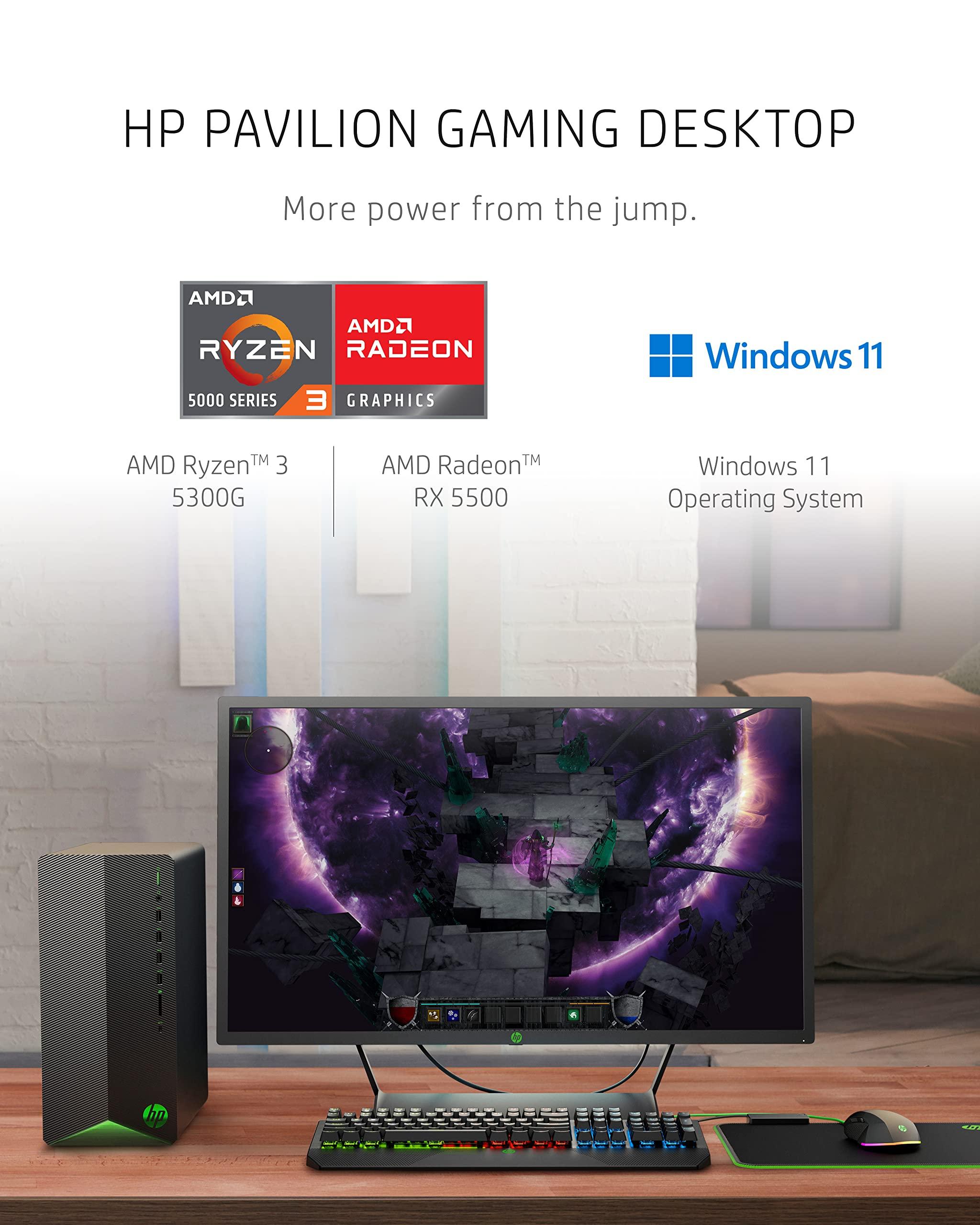 HP HP Pavilion Gaming Desktop, AMD Radeon RX 5500, AMD Ryzen 3 5300G Processor, 8 GB RAM, 512 GB SSD, Windows 11 Home, 9 USB Ports, Keyboard and Mouse Combo, Pre-Built PC Tower (TG01-2022, 2022)
