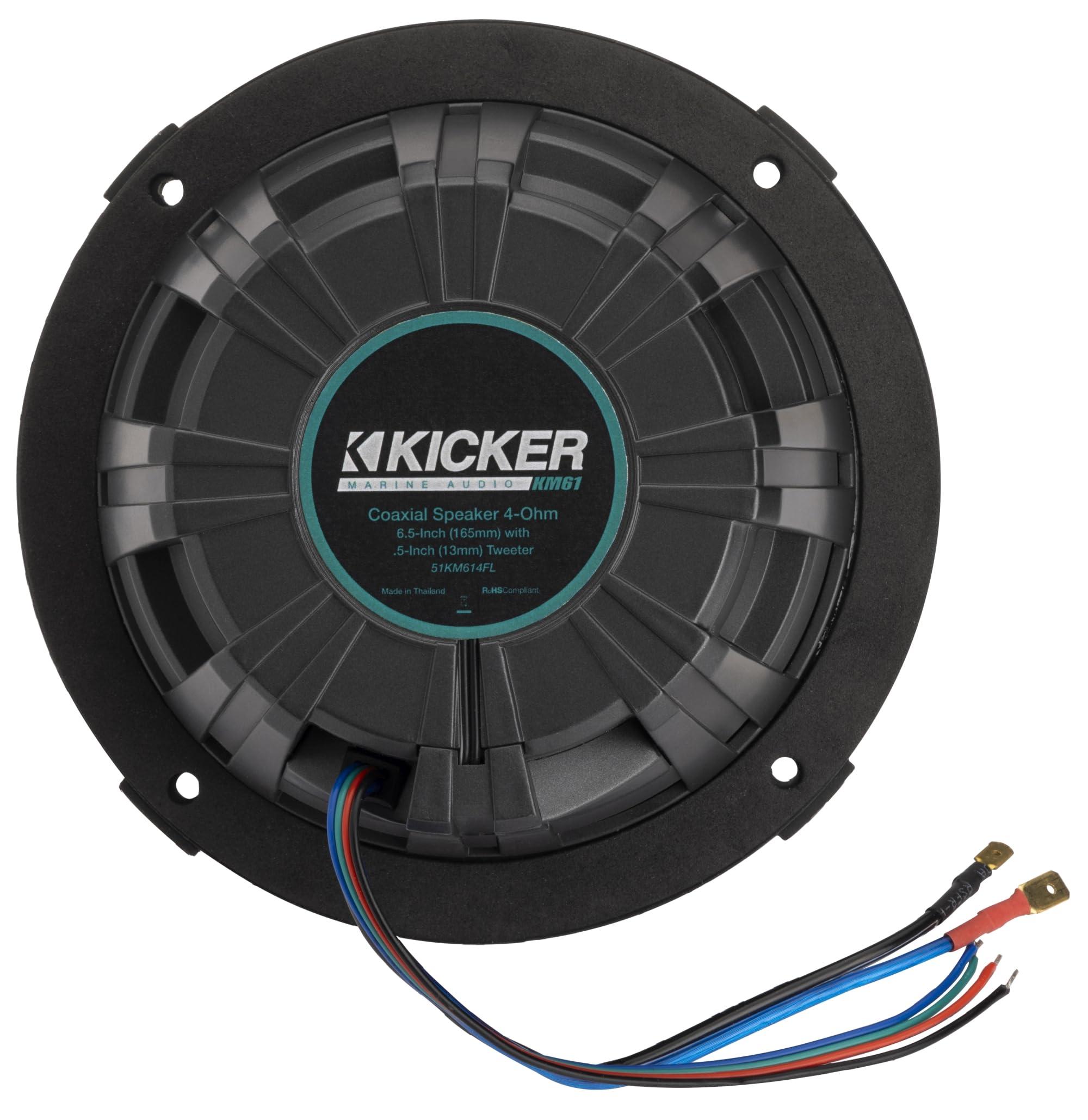 KICKER Kicker 51KM614FL 6.5-Inch (165mm) Thin-Mount Marine Coaxial Speakers with RGB LED, 4-Ohm, White & Silver Grilles Included