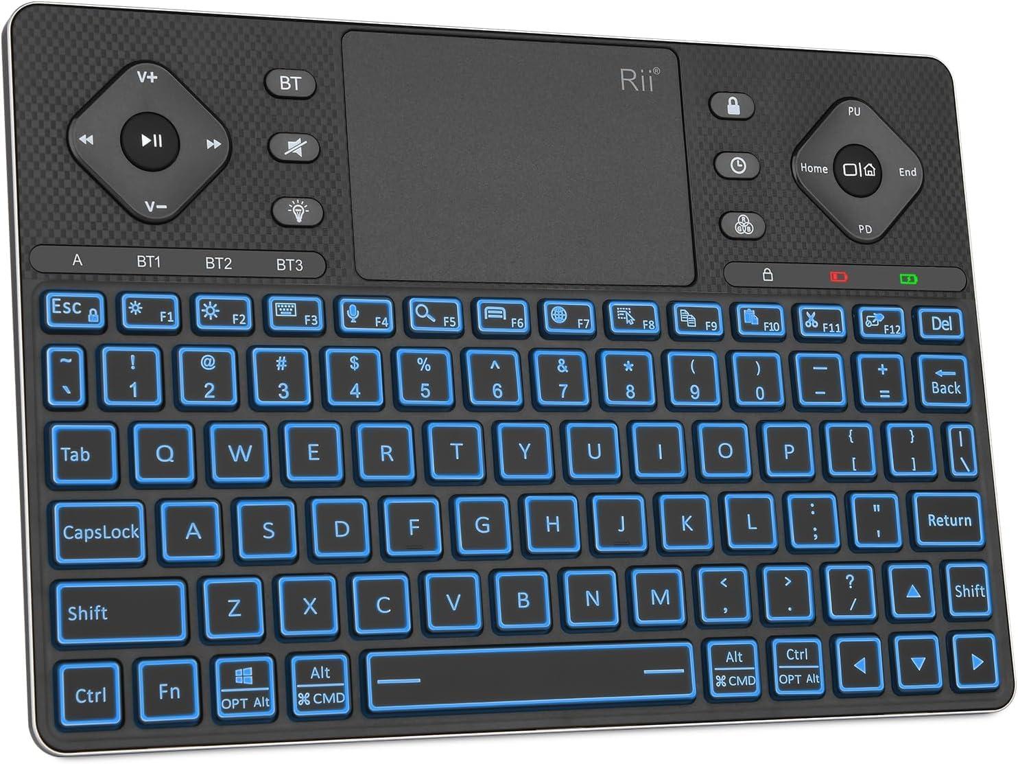 Rii Rii Wireless Keyboard K16,Bluetooth Keyboard with Touch Pad, Rechargeable Keyboard with RGB Backlit,Multimedia Compact Keyboard for Android TV,Projector,HTPC,Smart TV,Tablet,iPad,PC,Laptop